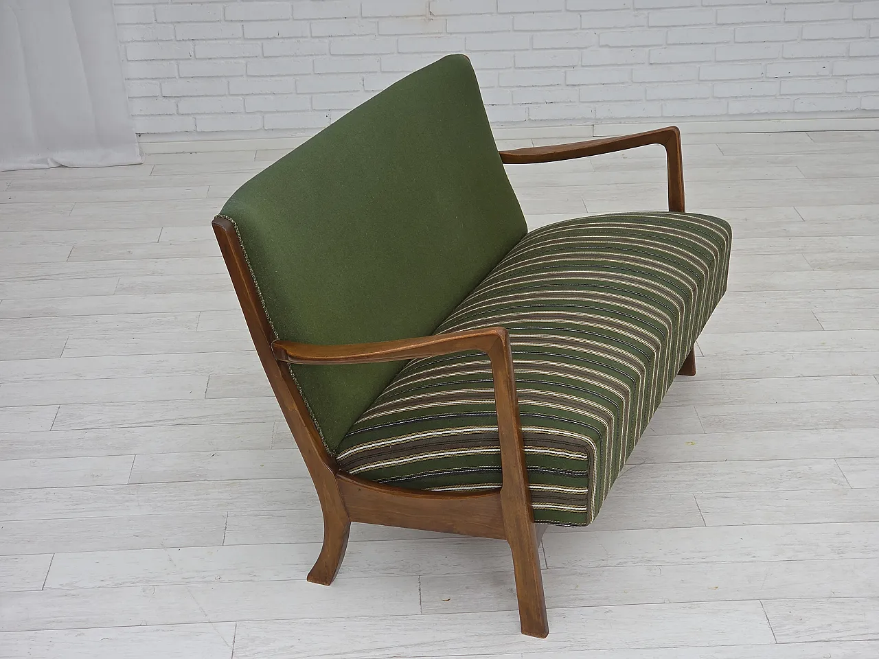 Danish 2-seater sofa wool, beech wood, 60s 5