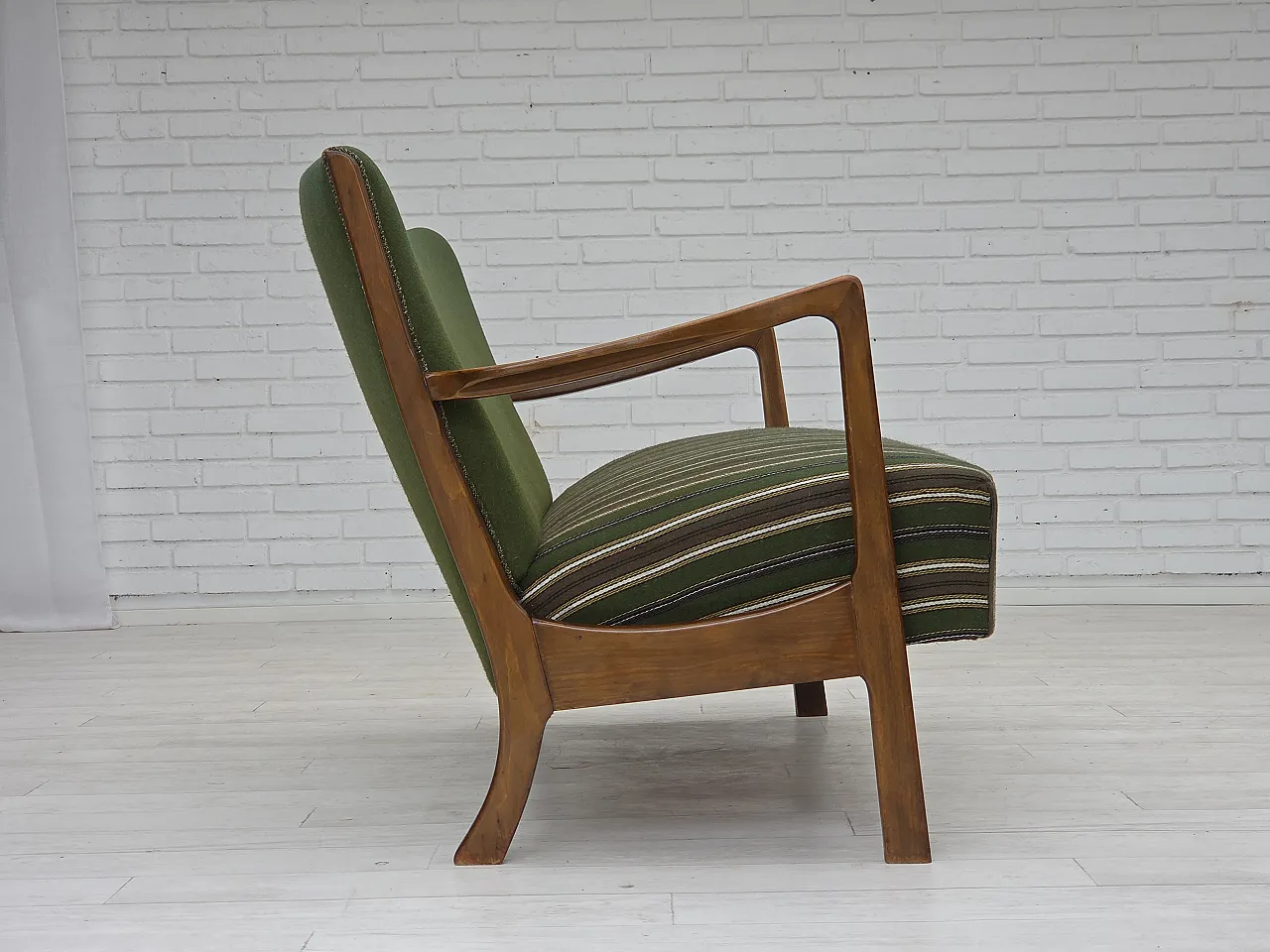 Danish 2-seater sofa wool, beech wood, 60s 8
