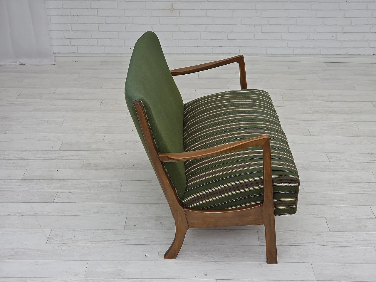 Danish 2-seater sofa wool, beech wood, 60s 9