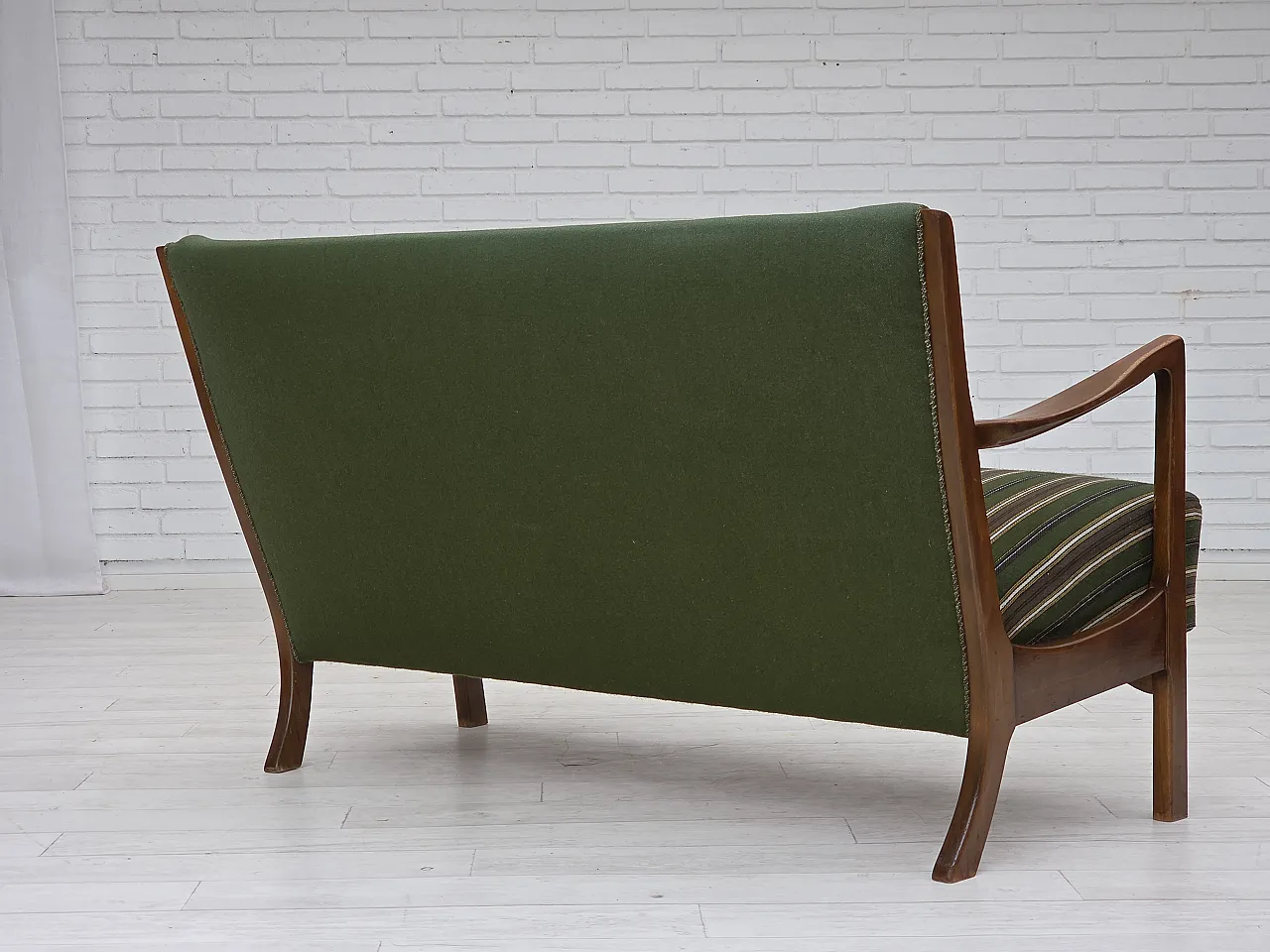 Danish 2-seater sofa wool, beech wood, 60s 10