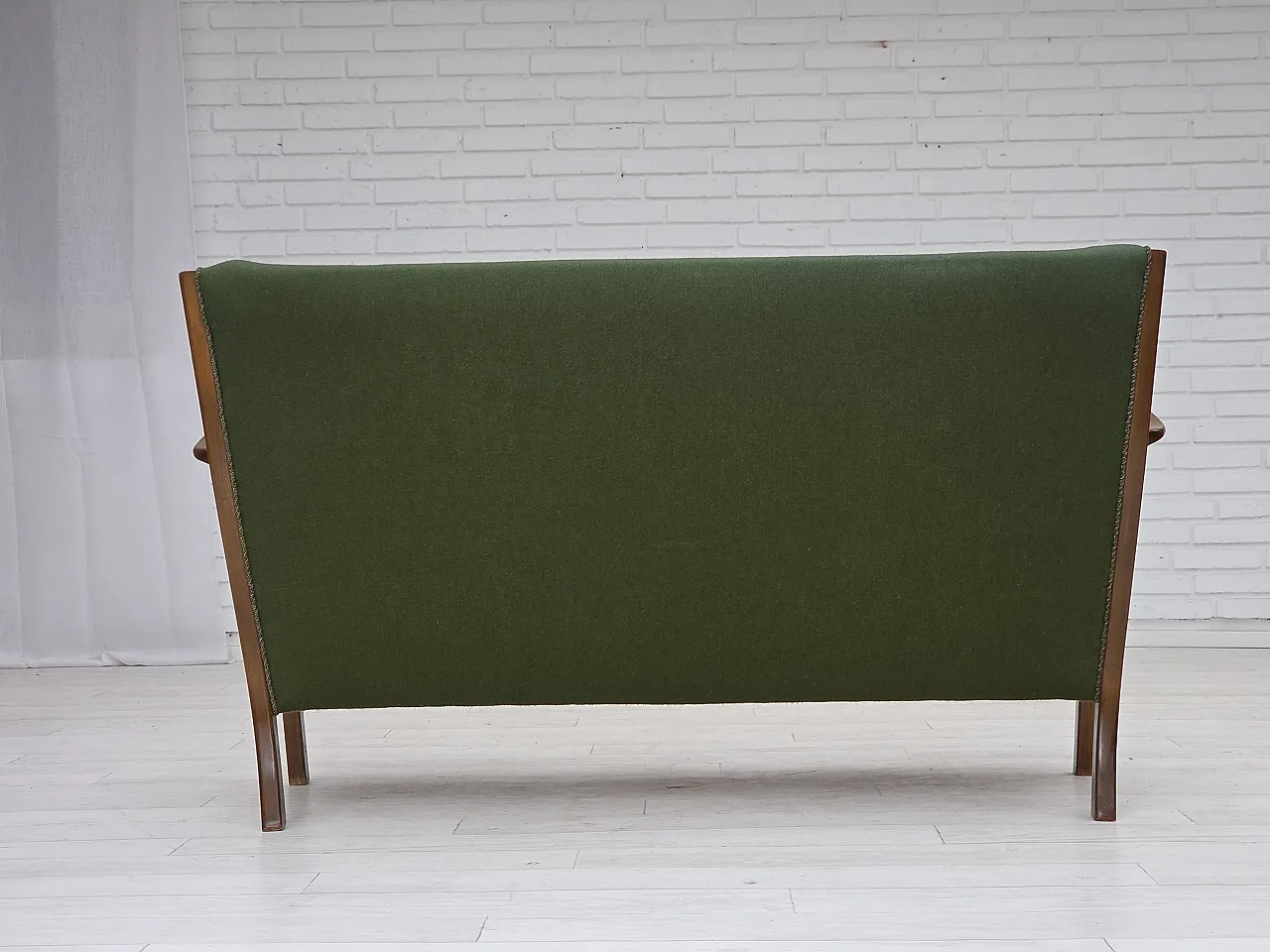 Danish 2-seater sofa wool, beech wood, 60s 12