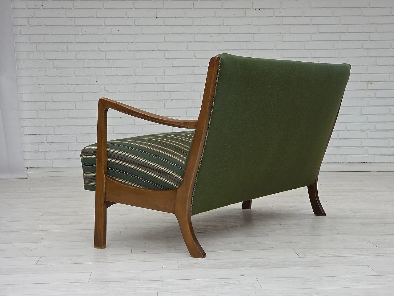 Danish 2-seater sofa wool, beech wood, 60s 13