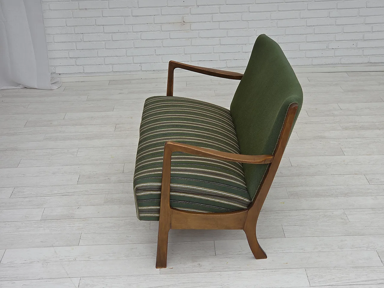Danish 2-seater sofa wool, beech wood, 60s 14
