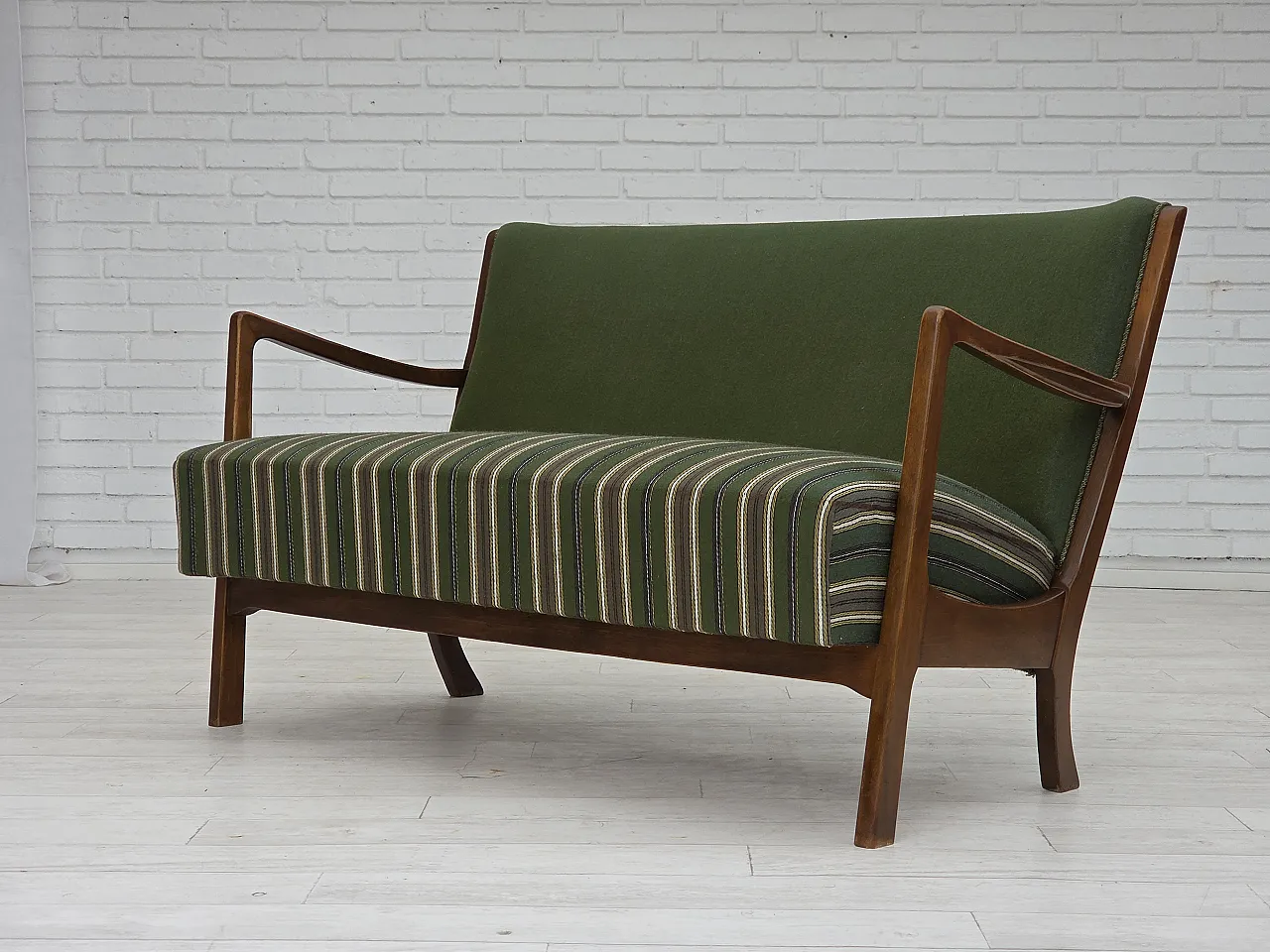 Danish 2-seater sofa wool, beech wood, 60s 15