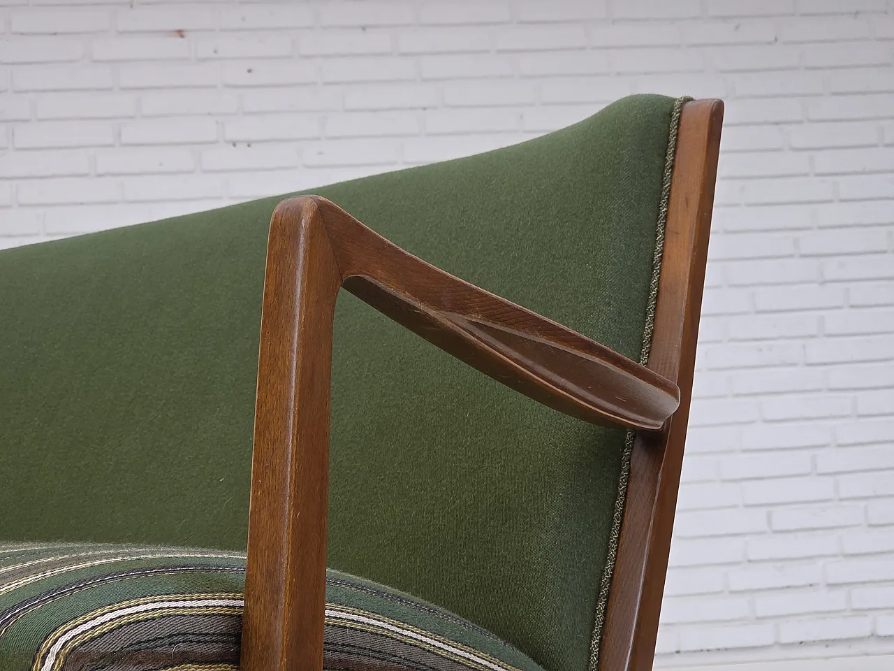 Danish 2-seater sofa wool, beech wood, 60s 16