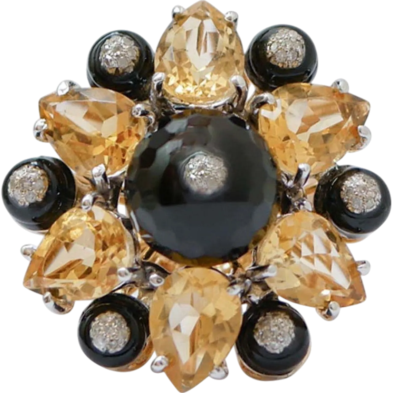 Anello in onice, topazio, diamanti, oro rosa e argento, anni '70 8