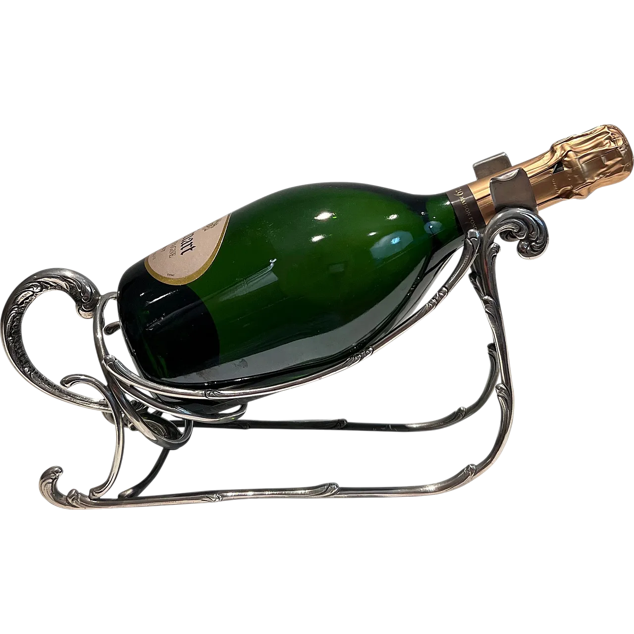 Portabottiglie a slitta in metallo argentato, anni '30 21