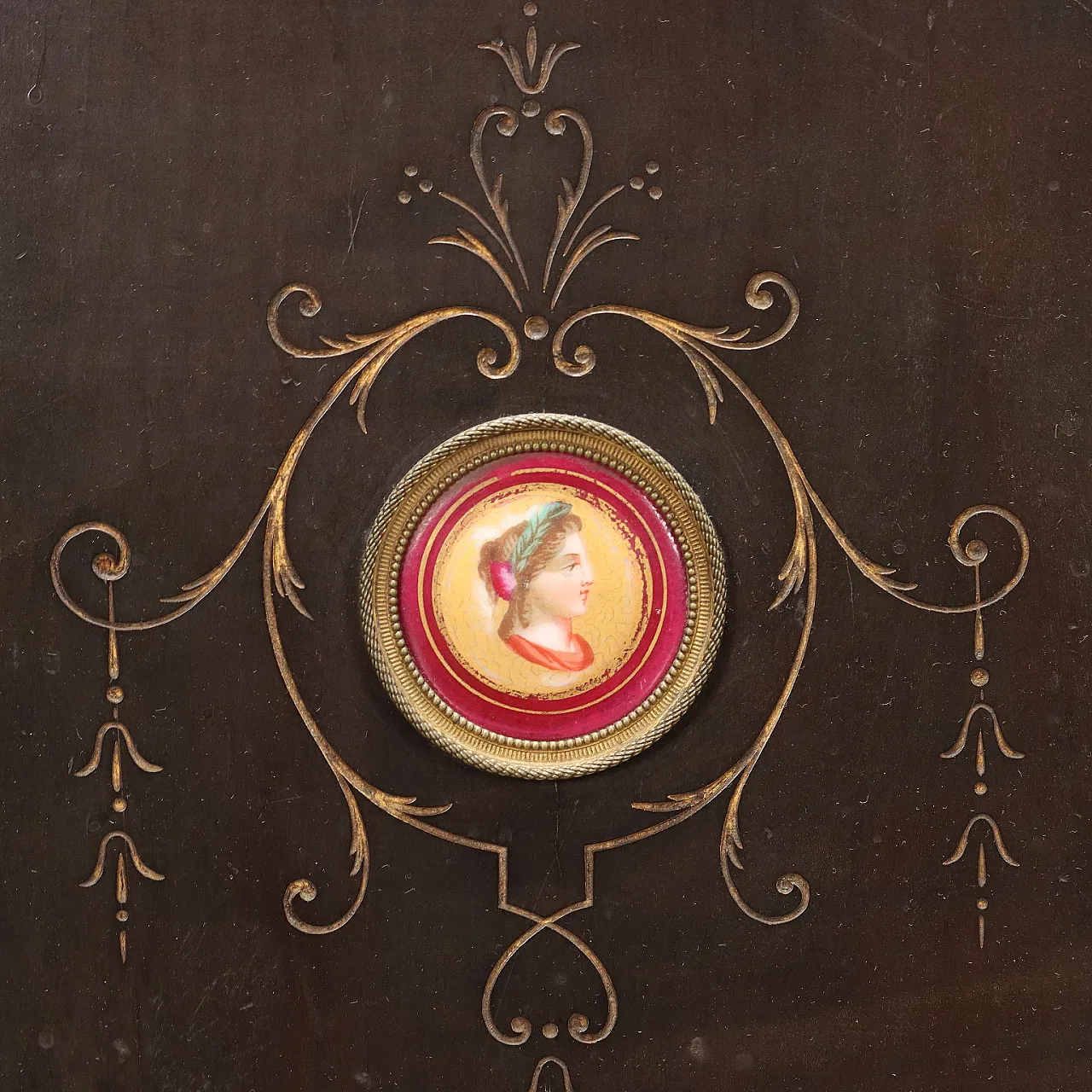 Credenza inglese in legno impiallacciato e intarsiato con specchio, inizio '900 9