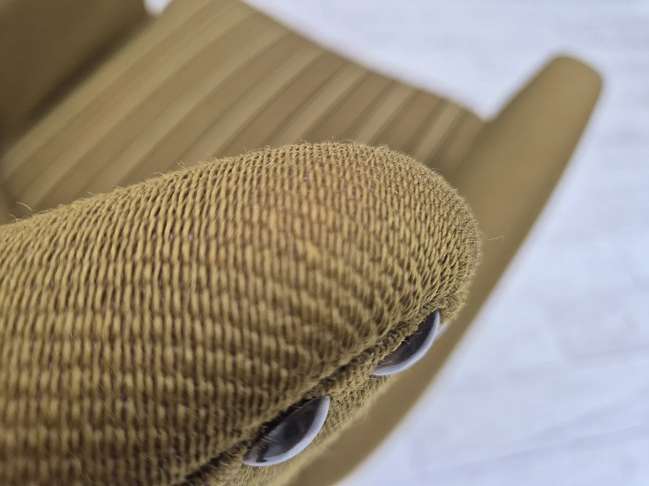 Danish lounge chair, green wool, oak wood, 70s 14