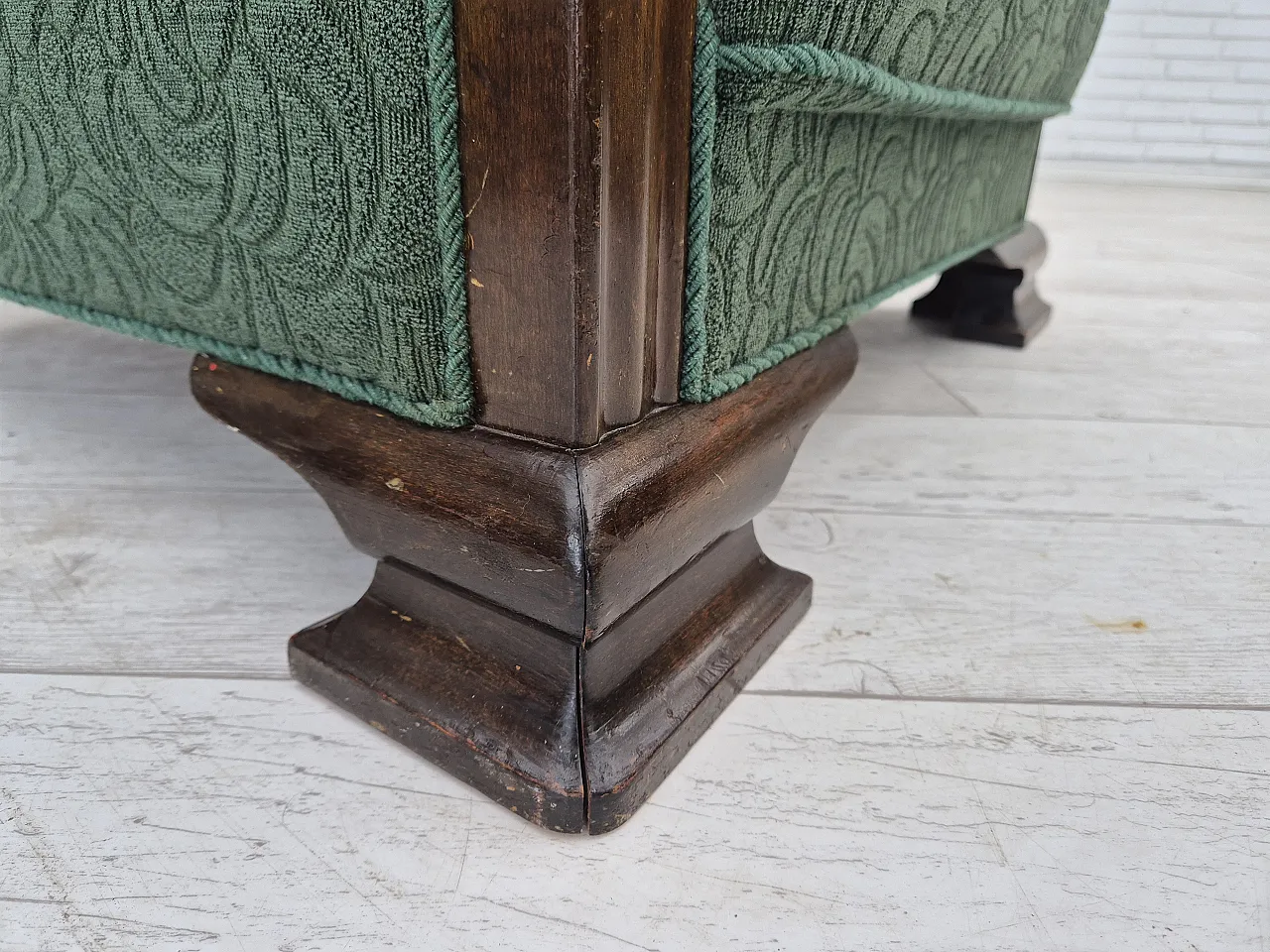 Danish relax chair, green blend wool fabric, beech, 50s 7