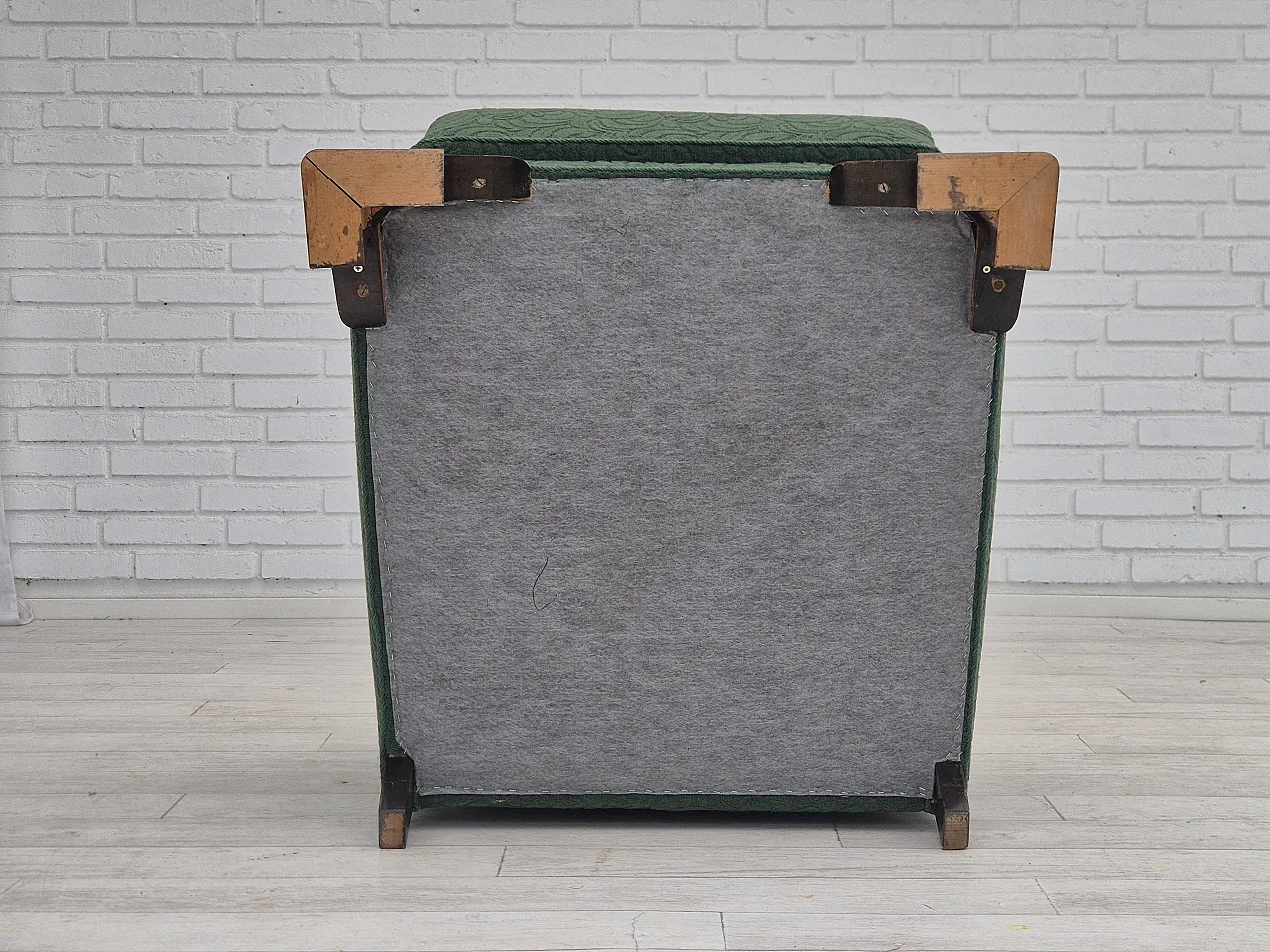 Danish relax chair, green blend wool fabric, beech, 50s 18