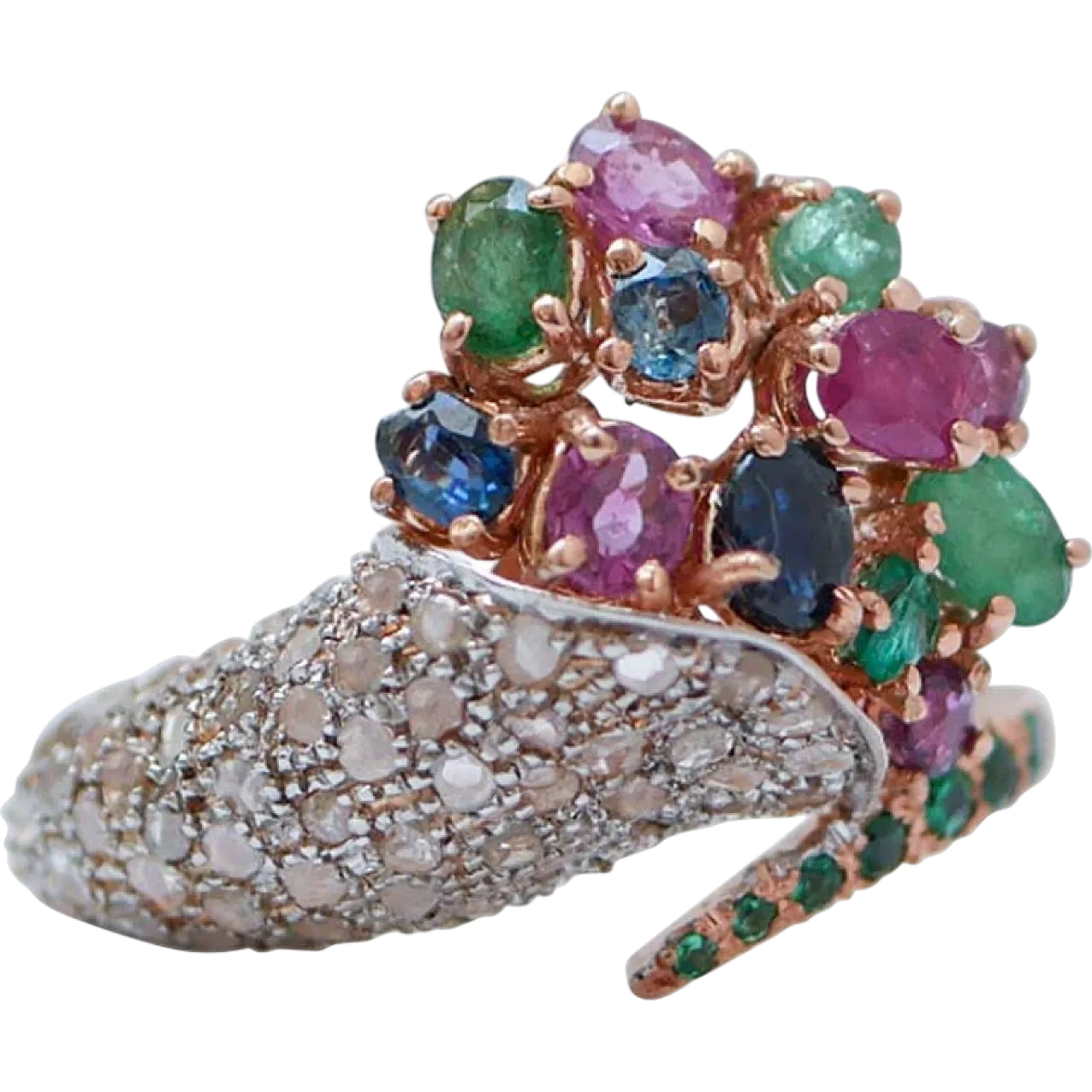 Ring with rubies, emeralds, sapphires, tsavorite, diamonds, 1970s 9