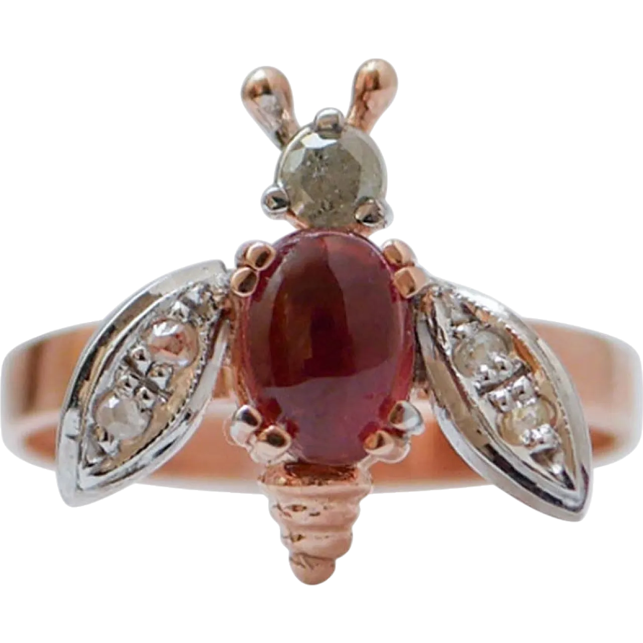 Garnet, diamonds, rose gold and silver fly ring, 1970s 8