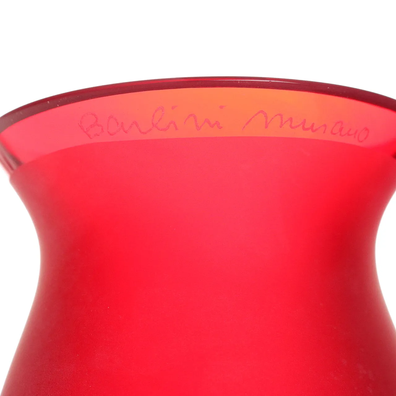 Vaso rosso e arancione in vetro di Murano dei F.lli Barbini, anni '80 8