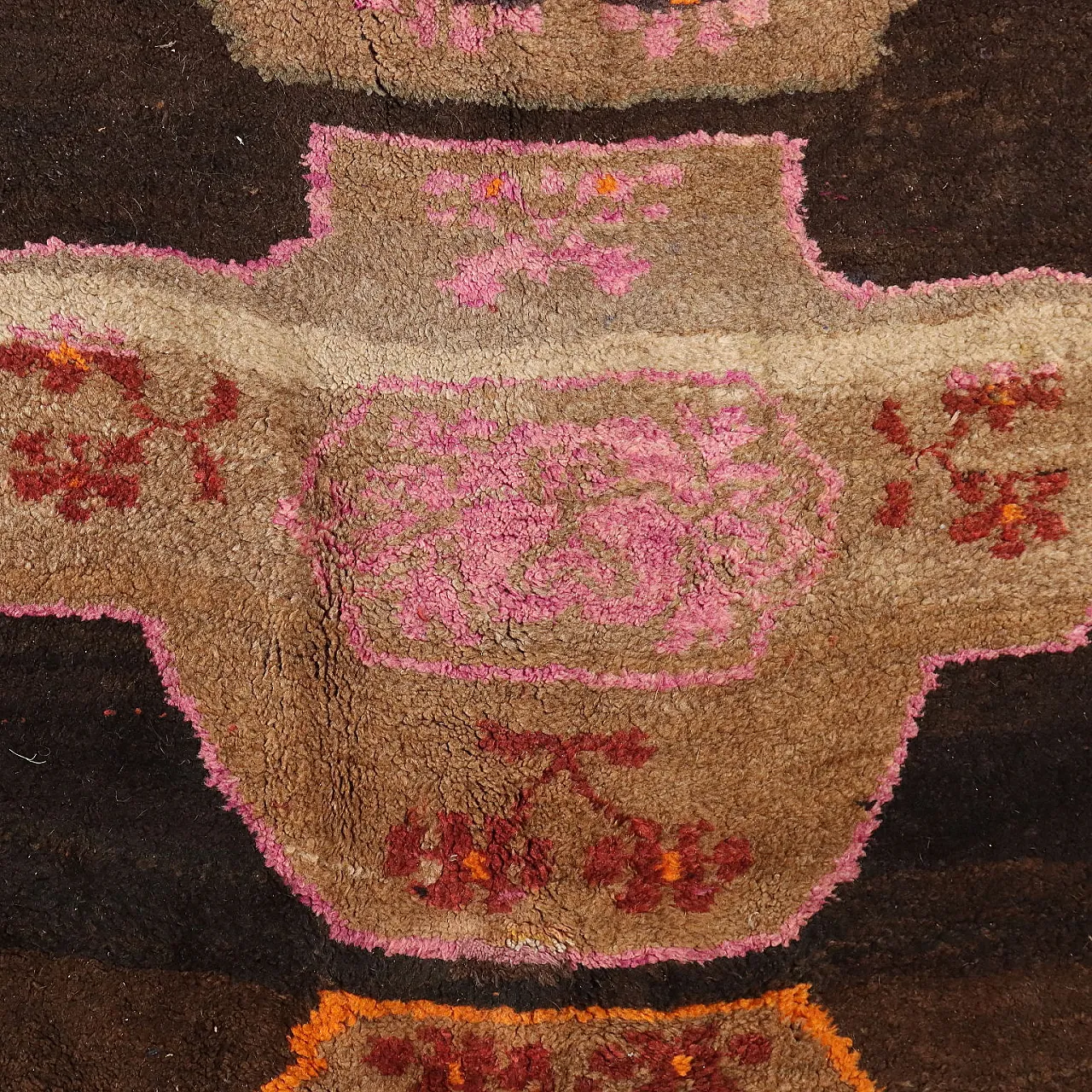 Brown large knot Gabbeh rug in cotton & wool 5