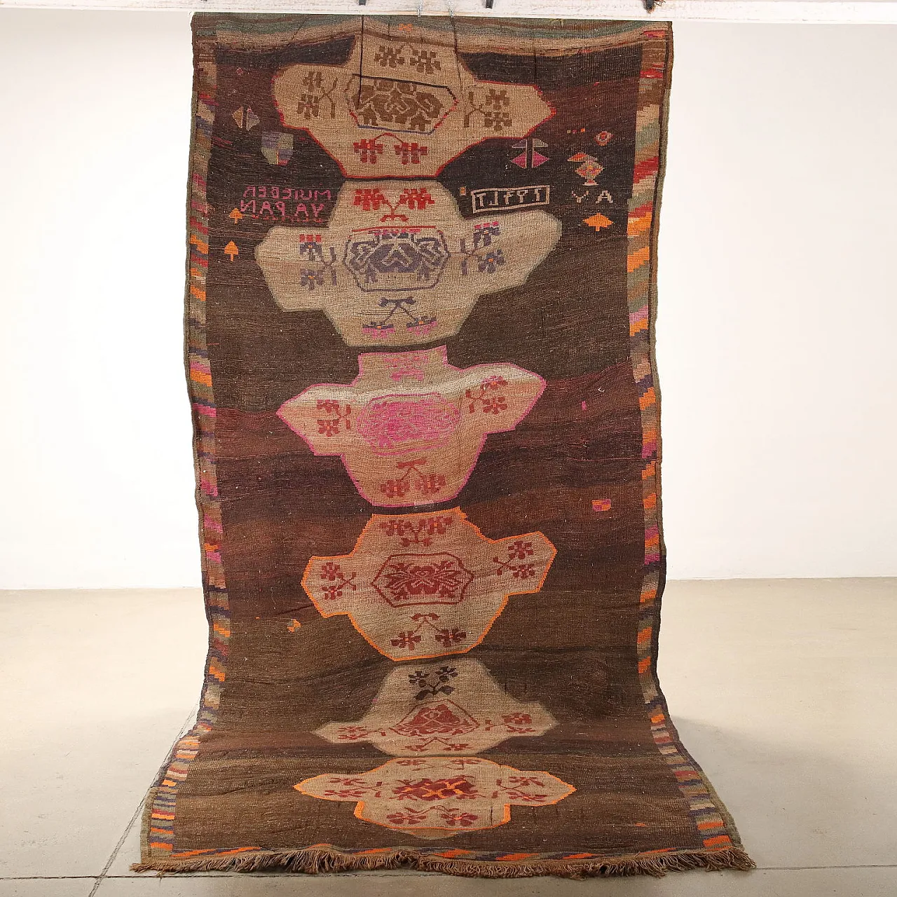 Brown large knot Gabbeh rug in cotton & wool 8