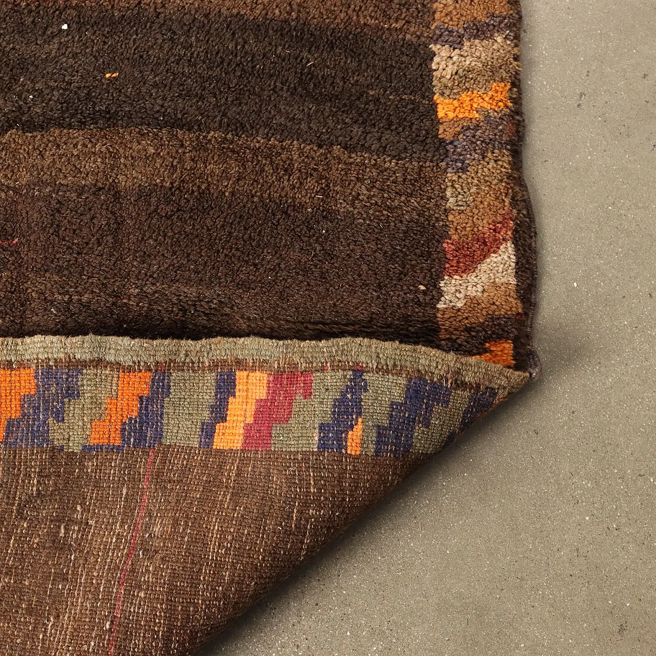 Brown large knot Gabbeh rug in cotton & wool 9