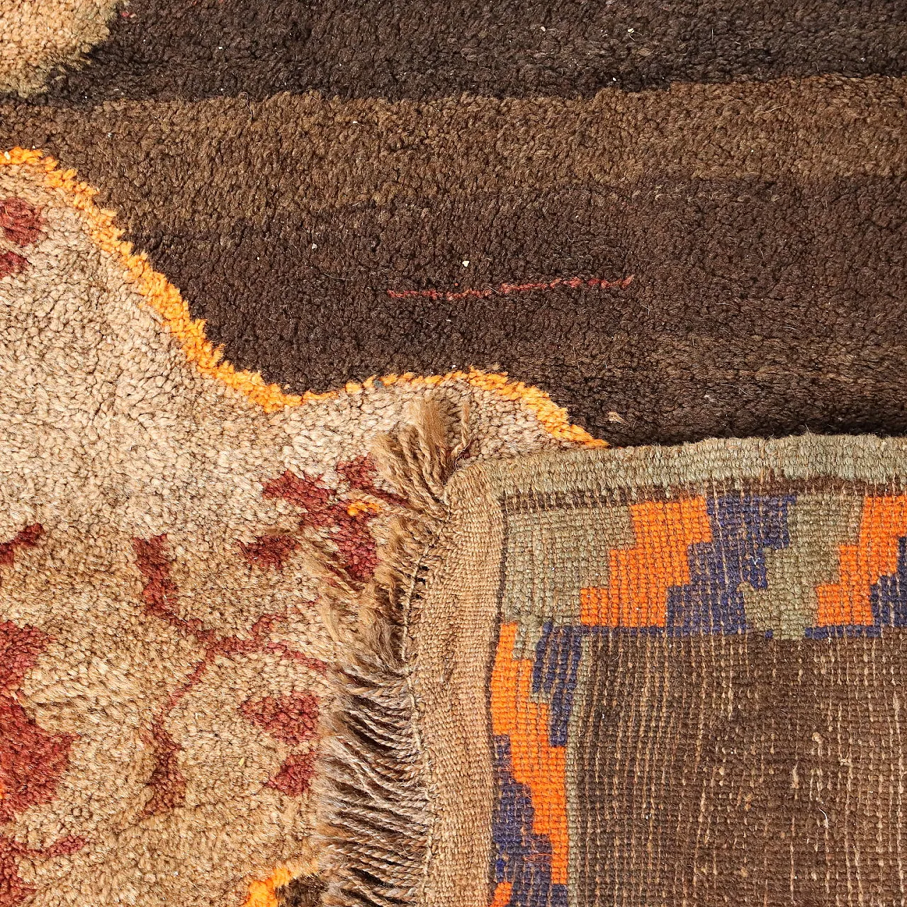 Brown large knot Gabbeh rug in cotton & wool 10