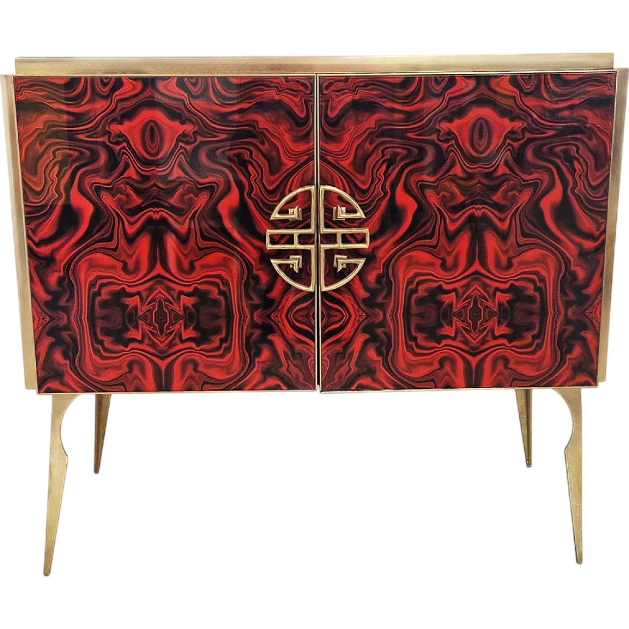 Credenza due ante in vetro colorato rosso, anni '90 9