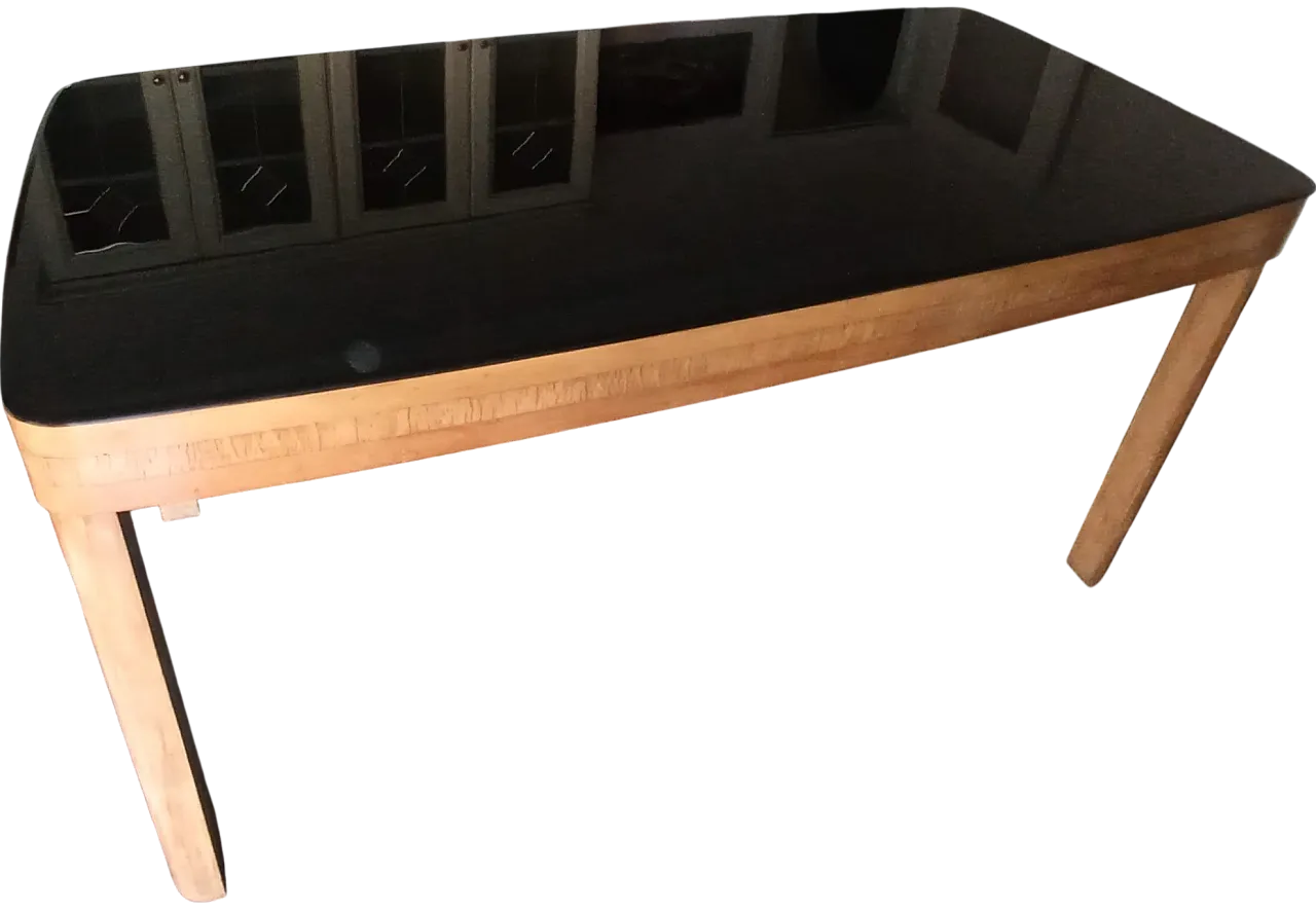 Tavolo rettangolare in legno e vetro, anni '50 10