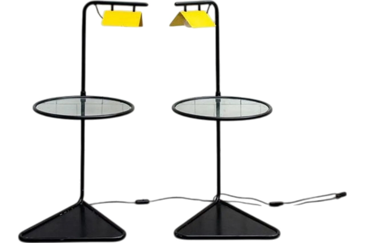 Coppia di comodini in vetro e metallo, anni '80 6