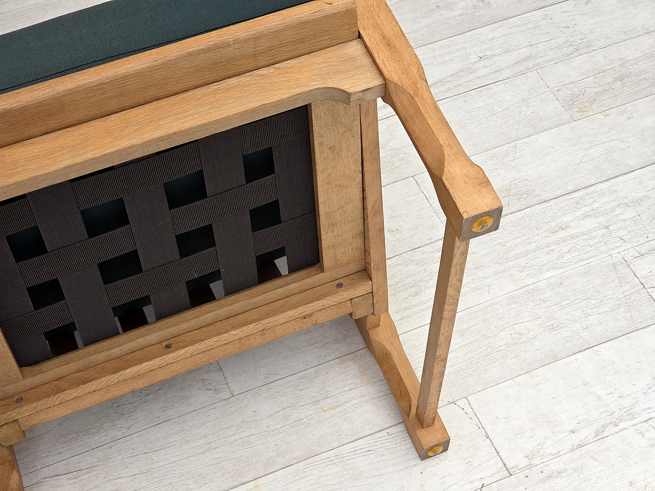 Scandinavian lounge chair, green wool, solid oak wood, 70s 16