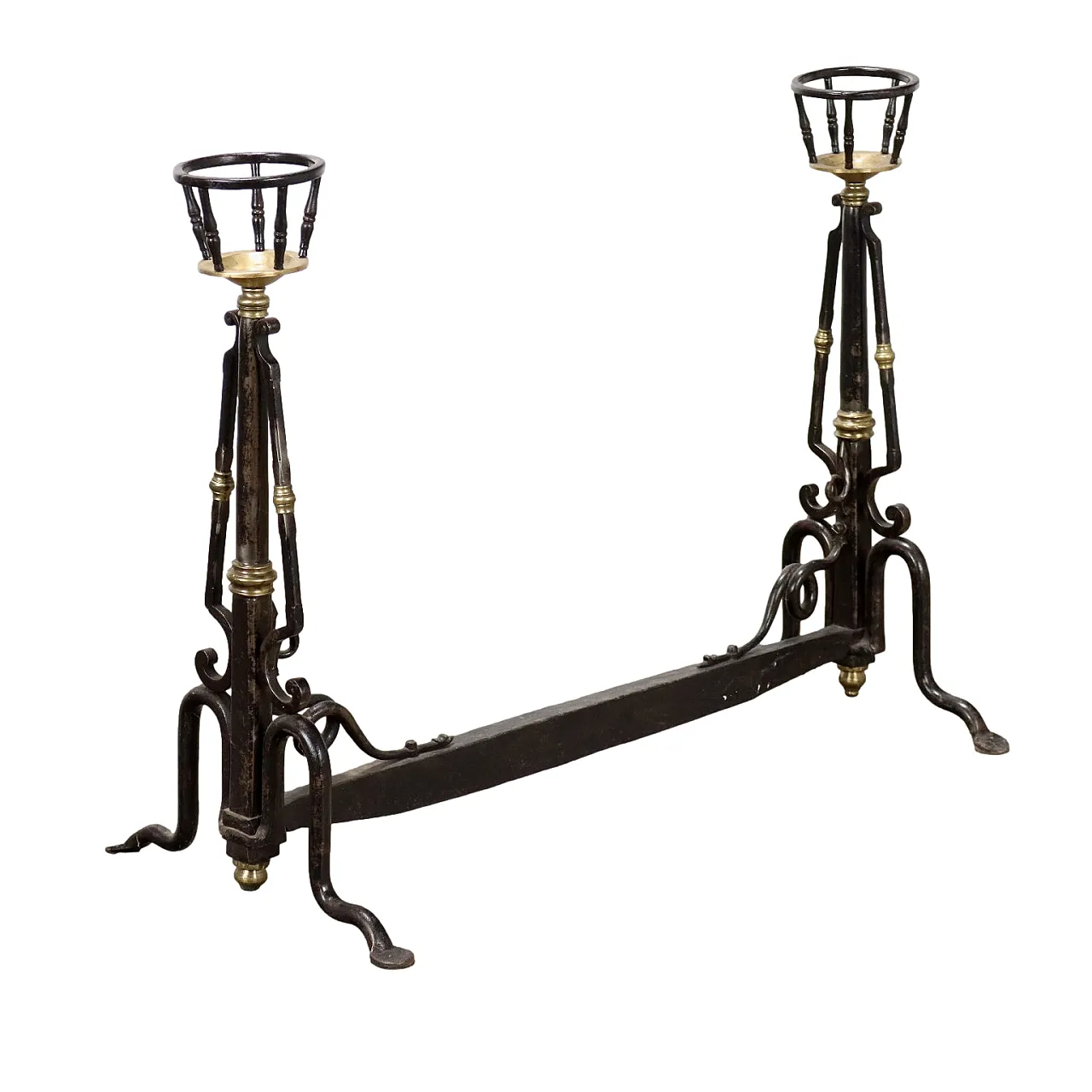 Alare da camino in ferro battuto, '900 1