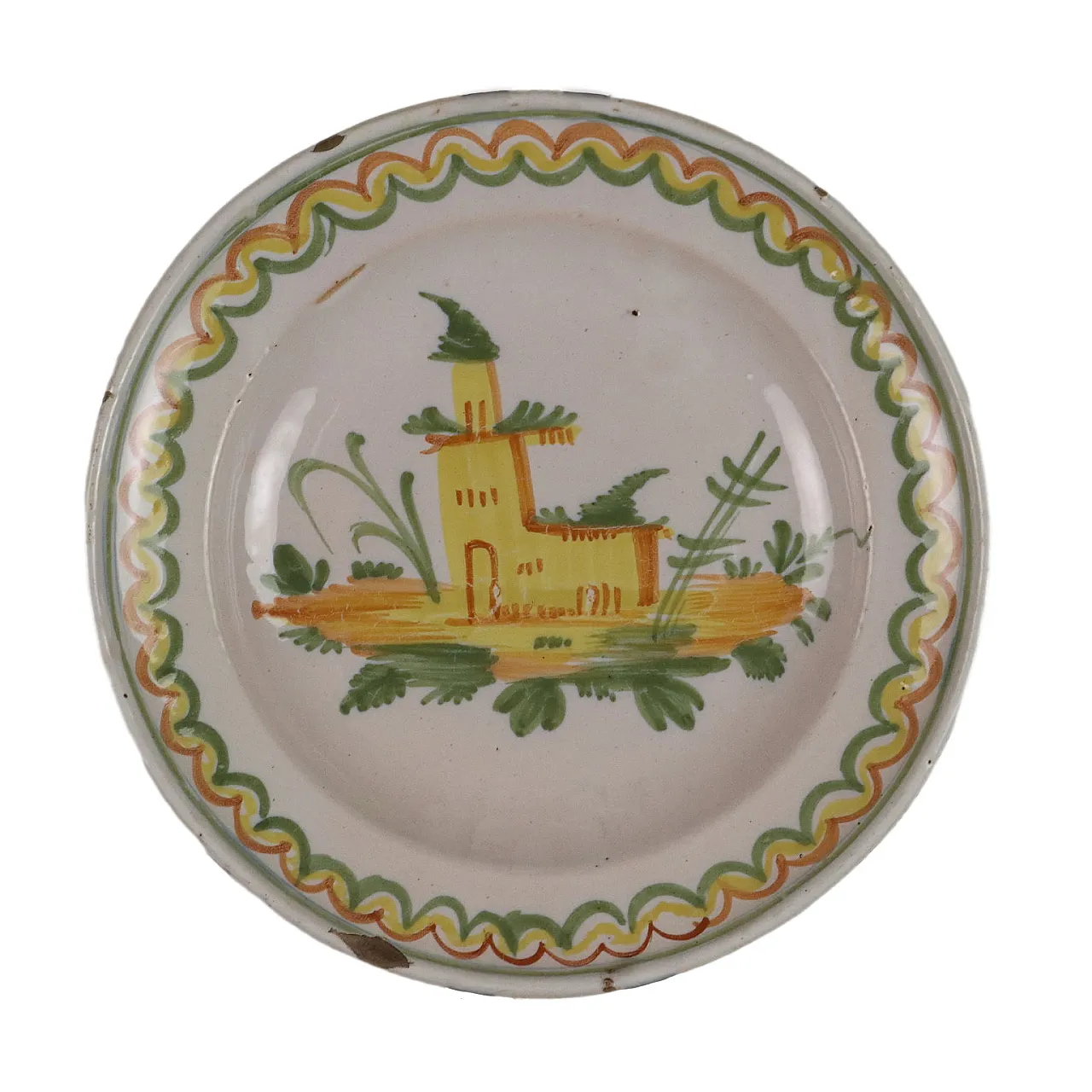 Piatto in maiolica policroma, '800 1