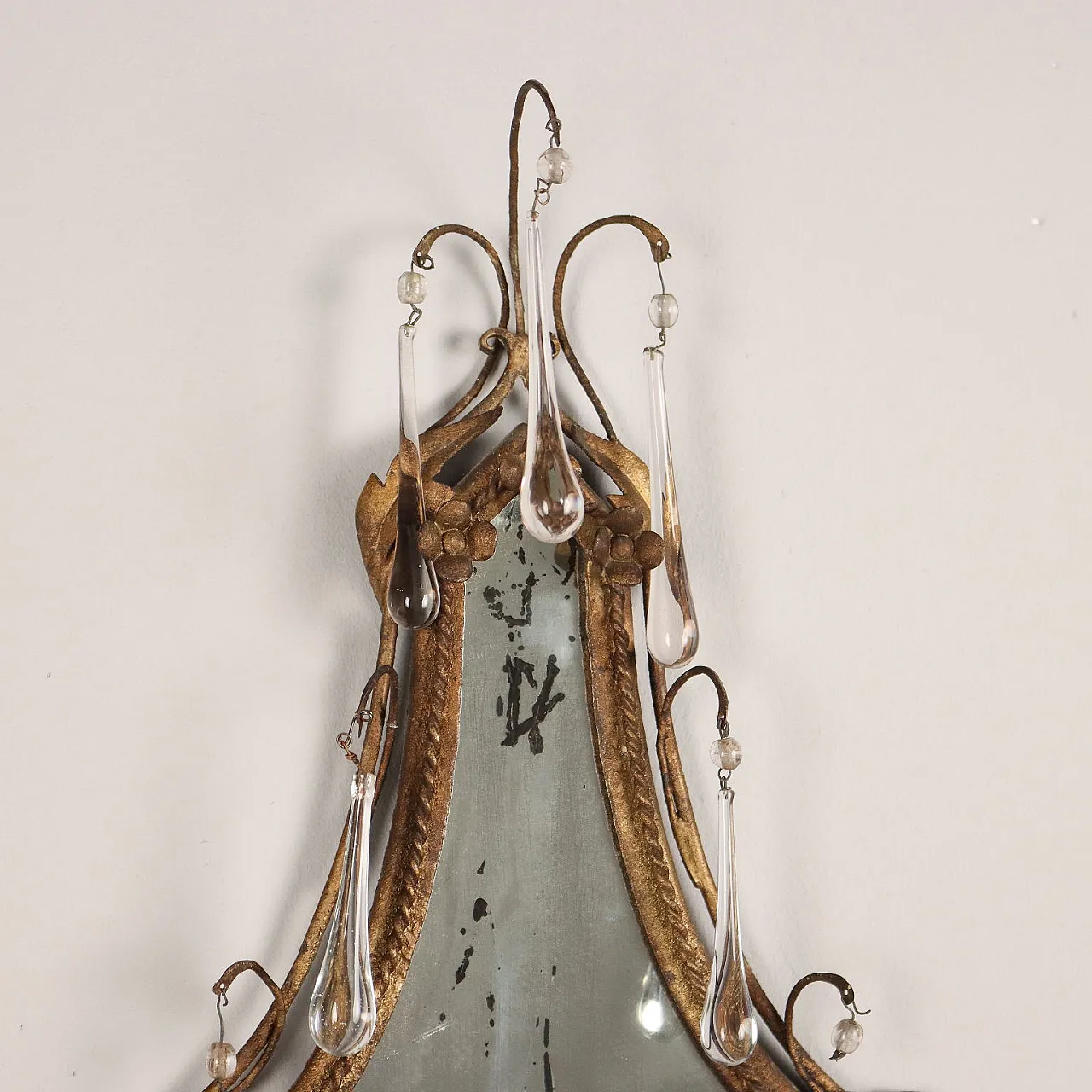 Pair of metal and glass wall lights with mirror, early 20th century 4