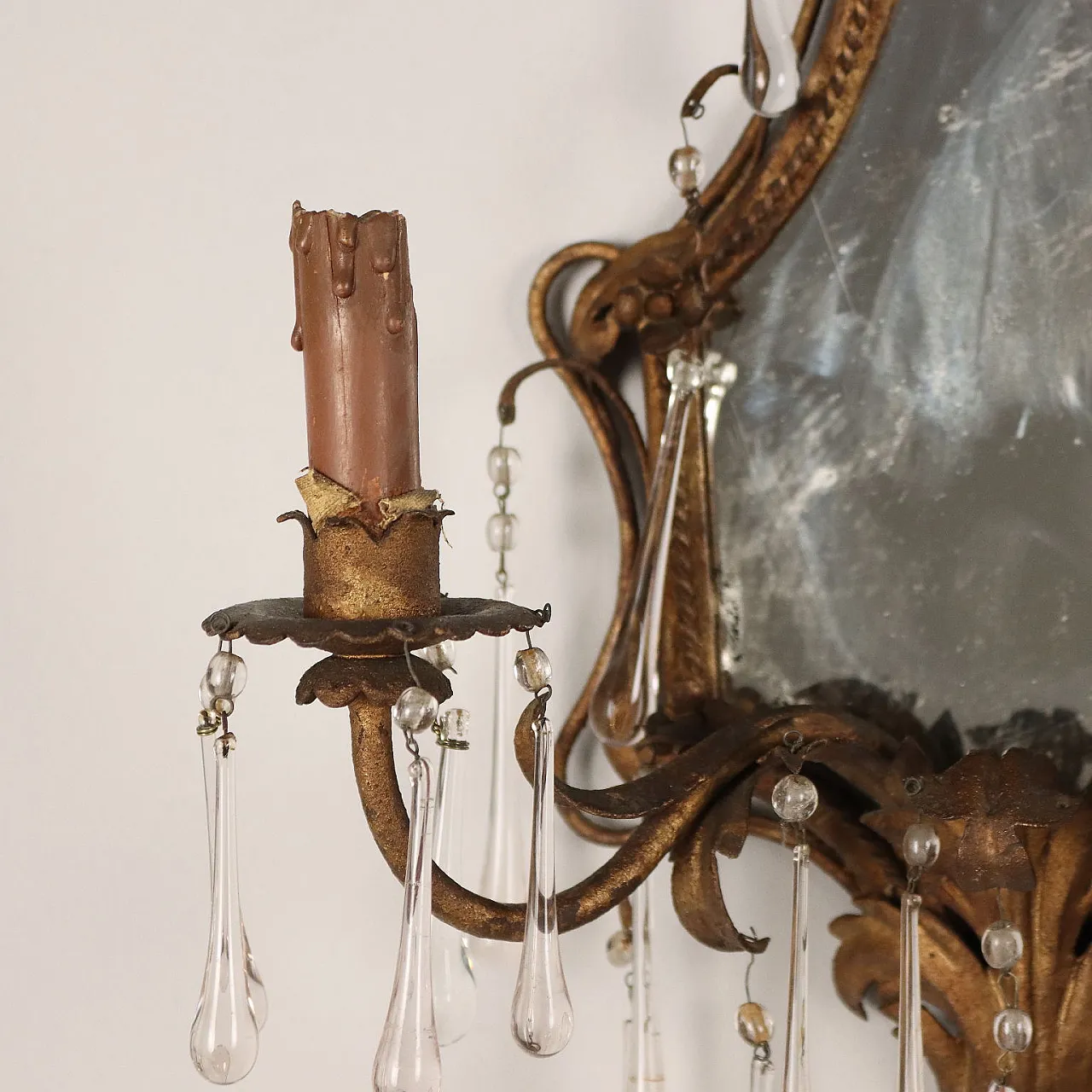 Pair of metal and glass wall lights with mirror, early 20th century 5