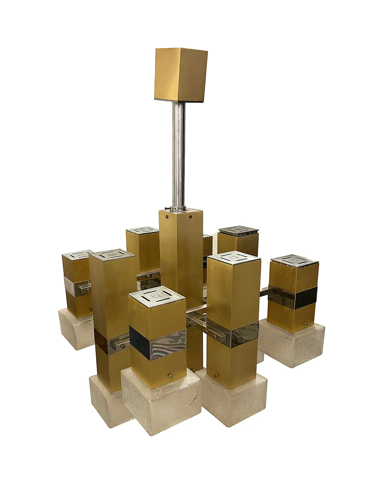 Cubic gold -style cubic chandelier, anni '70 1