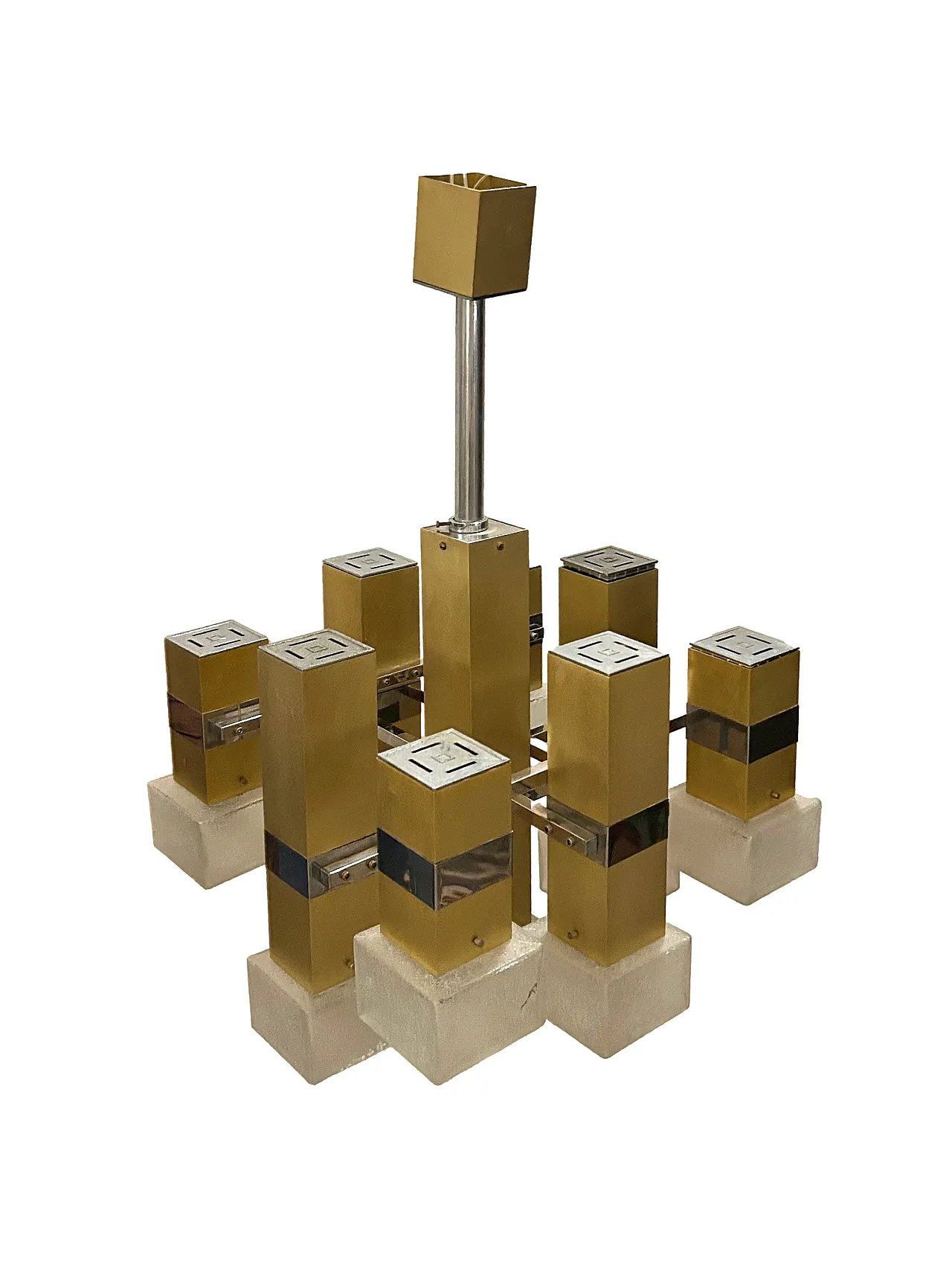 Cubic gold -style cubic chandelier, anni '70 2