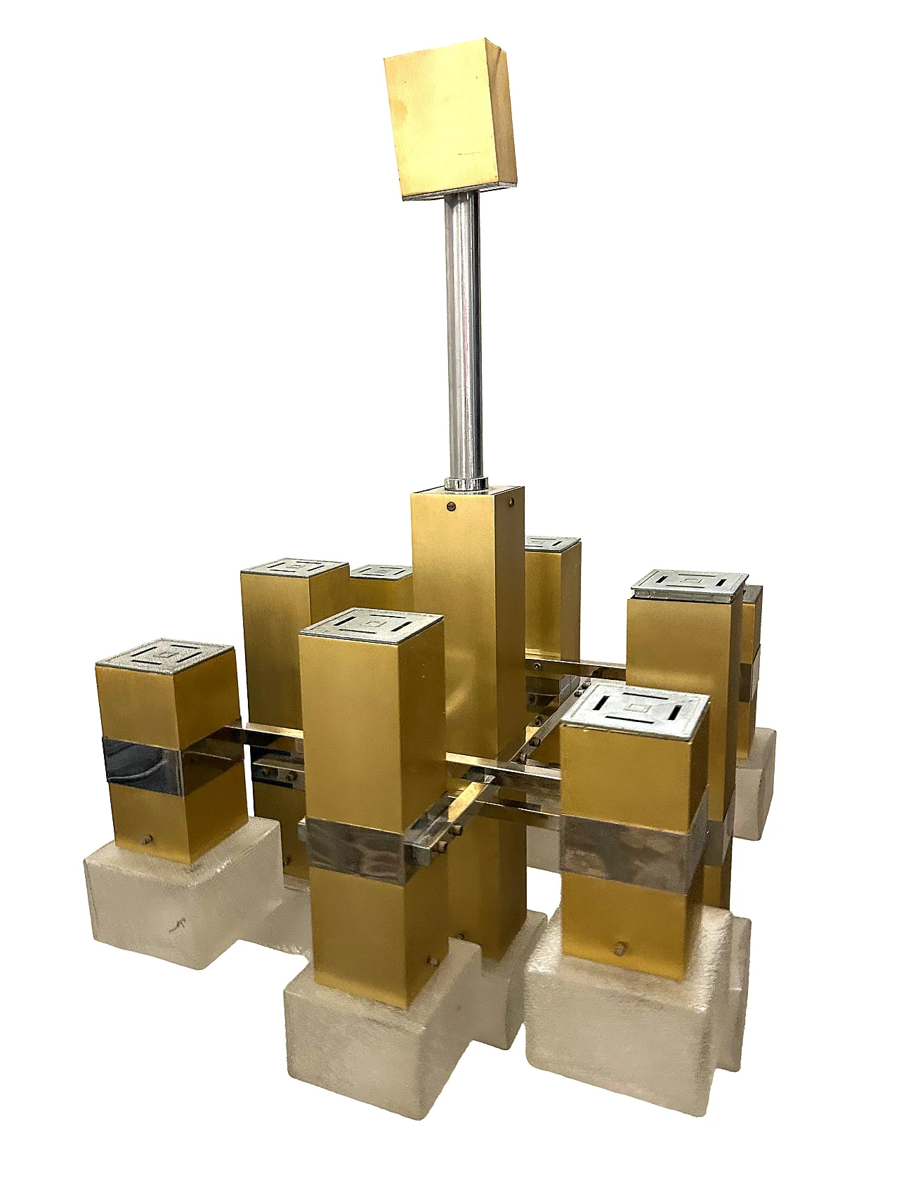 Cubic gold -style cubic chandelier, anni '70 4