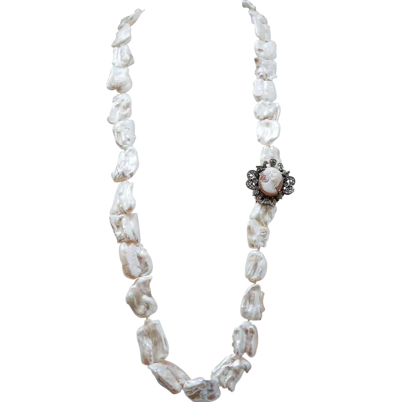 Collana barocca con perle, smeraldi, cammeo, diamanti, oro, anni '50 8