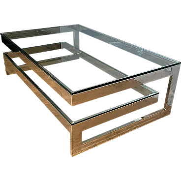 Tavolino cromato con 2 ripiani in vetro, anni '70