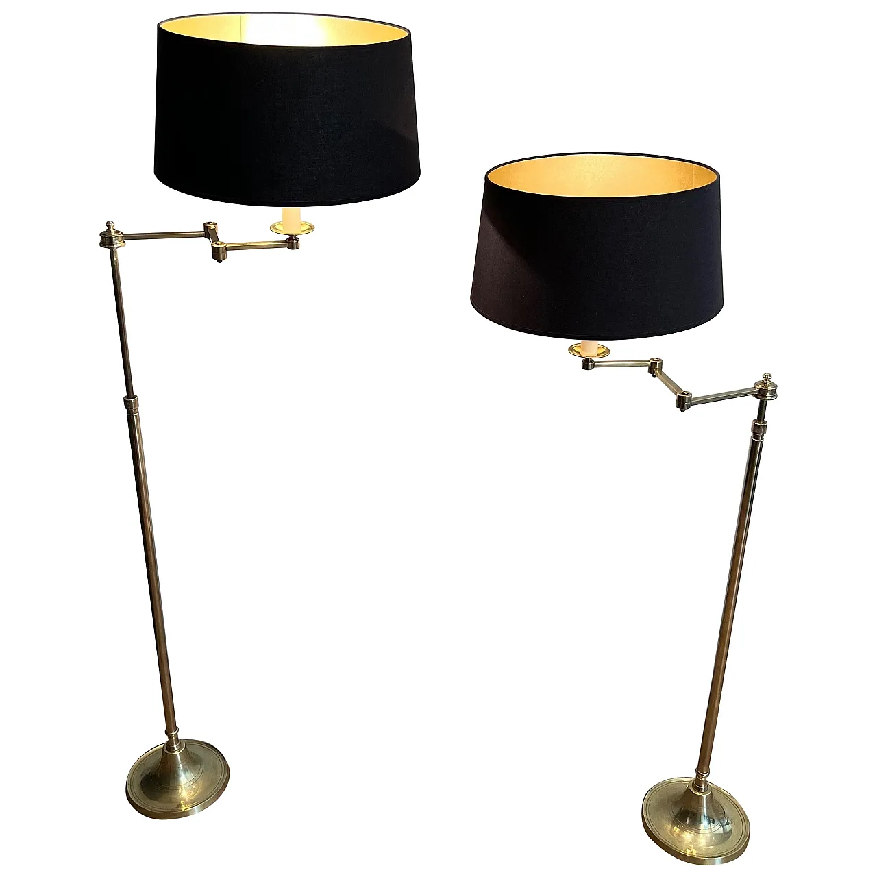 Coppia di lampade in ottone con braccio rimovibile, anni '40 1