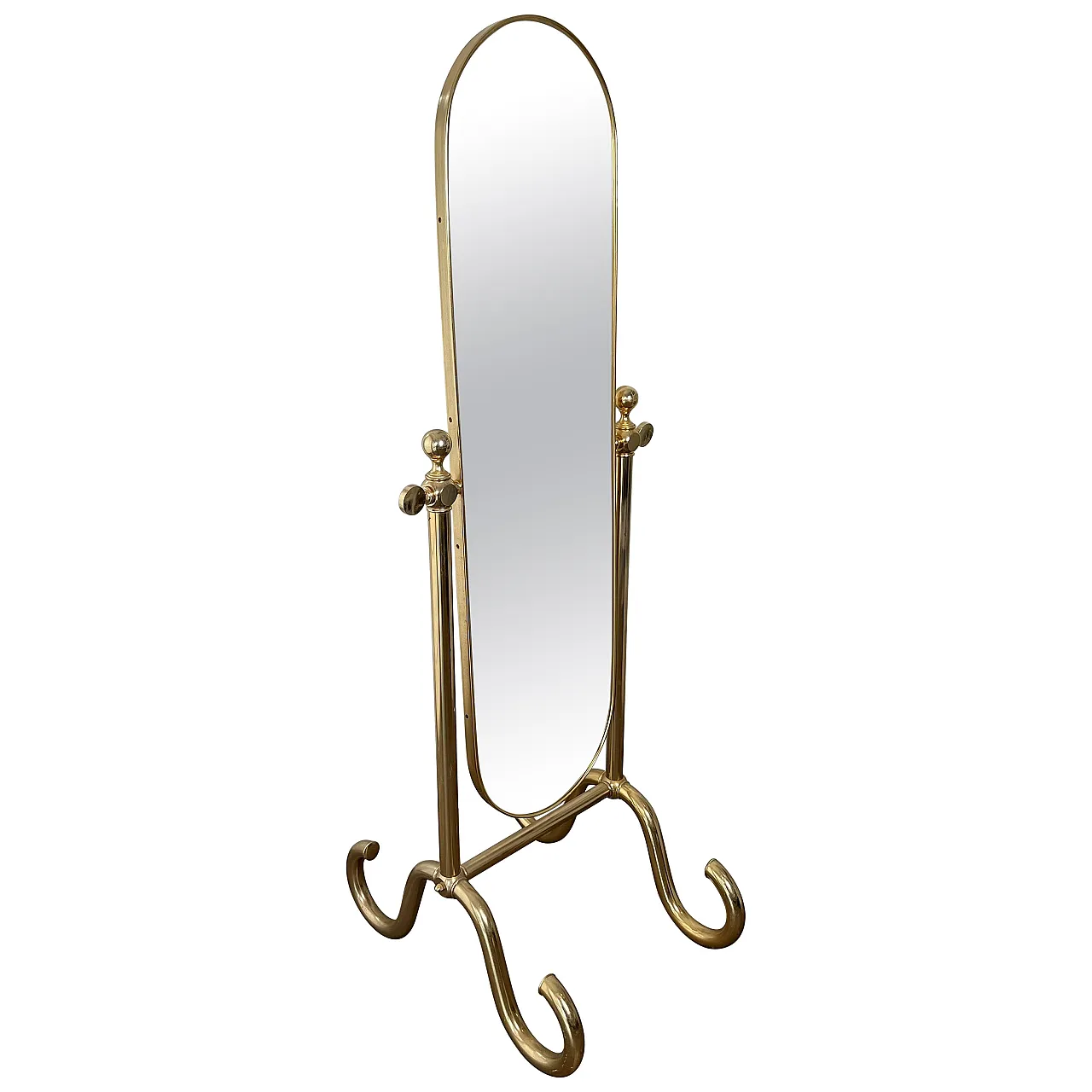 Specchio Psiche in ottone, anni '70 1