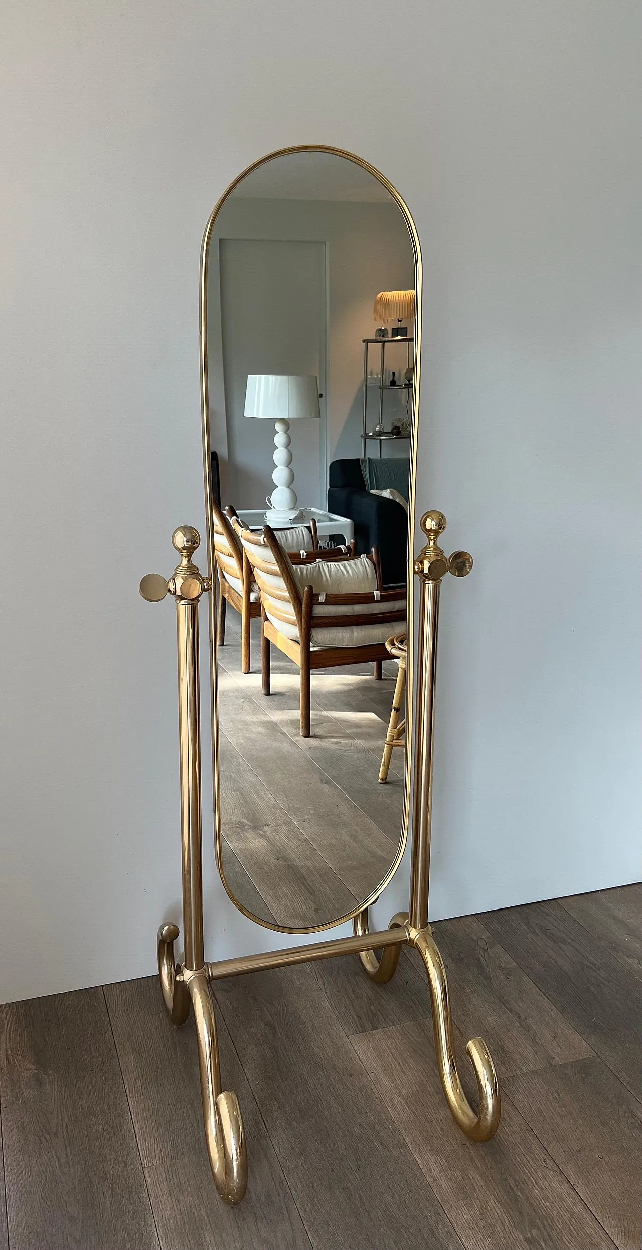 Specchio Psiche in ottone, anni '70 2