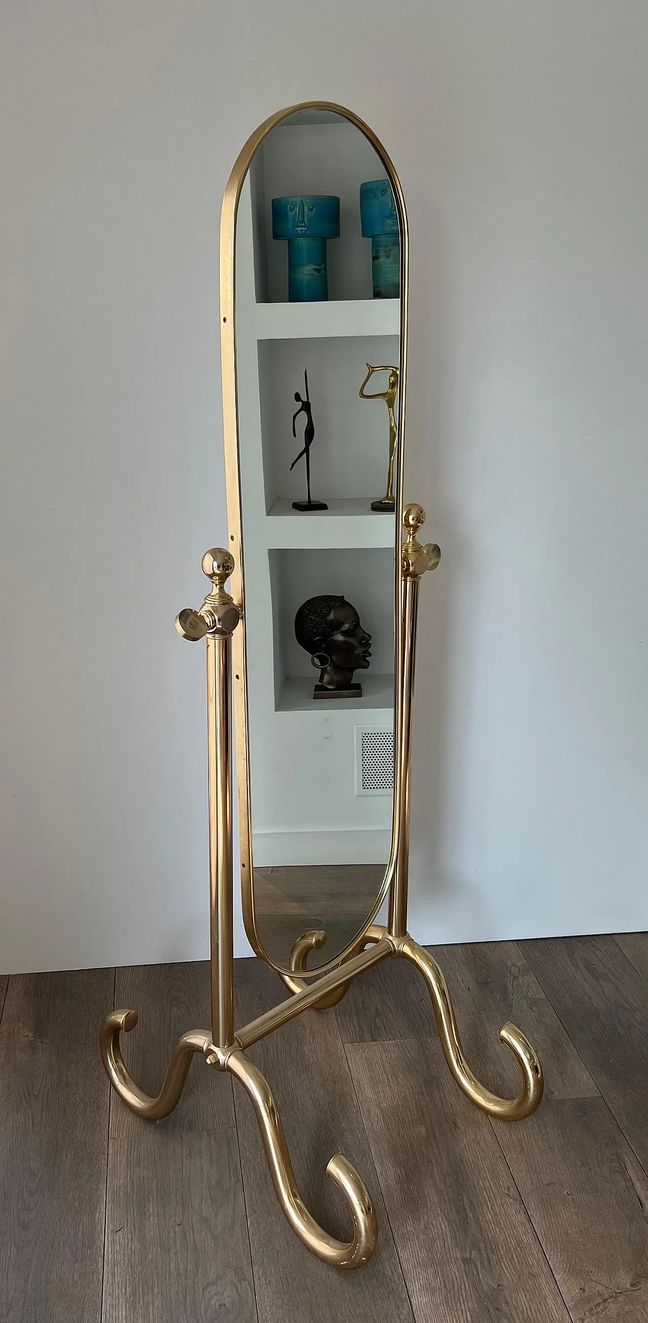 Specchio Psiche in ottone, anni '70 13