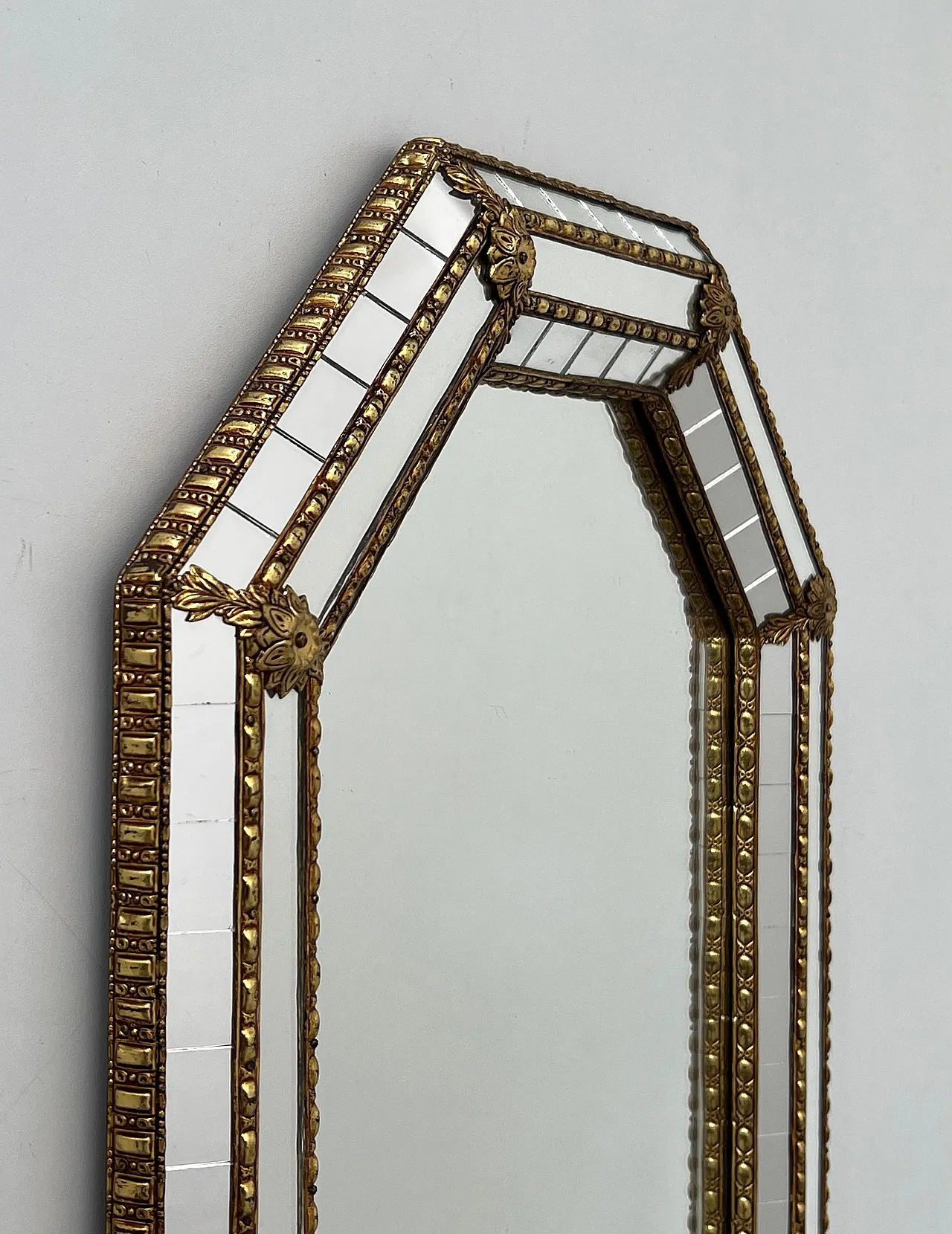 Octogonal multi-facets mirror with brass garlands, 1970s 4