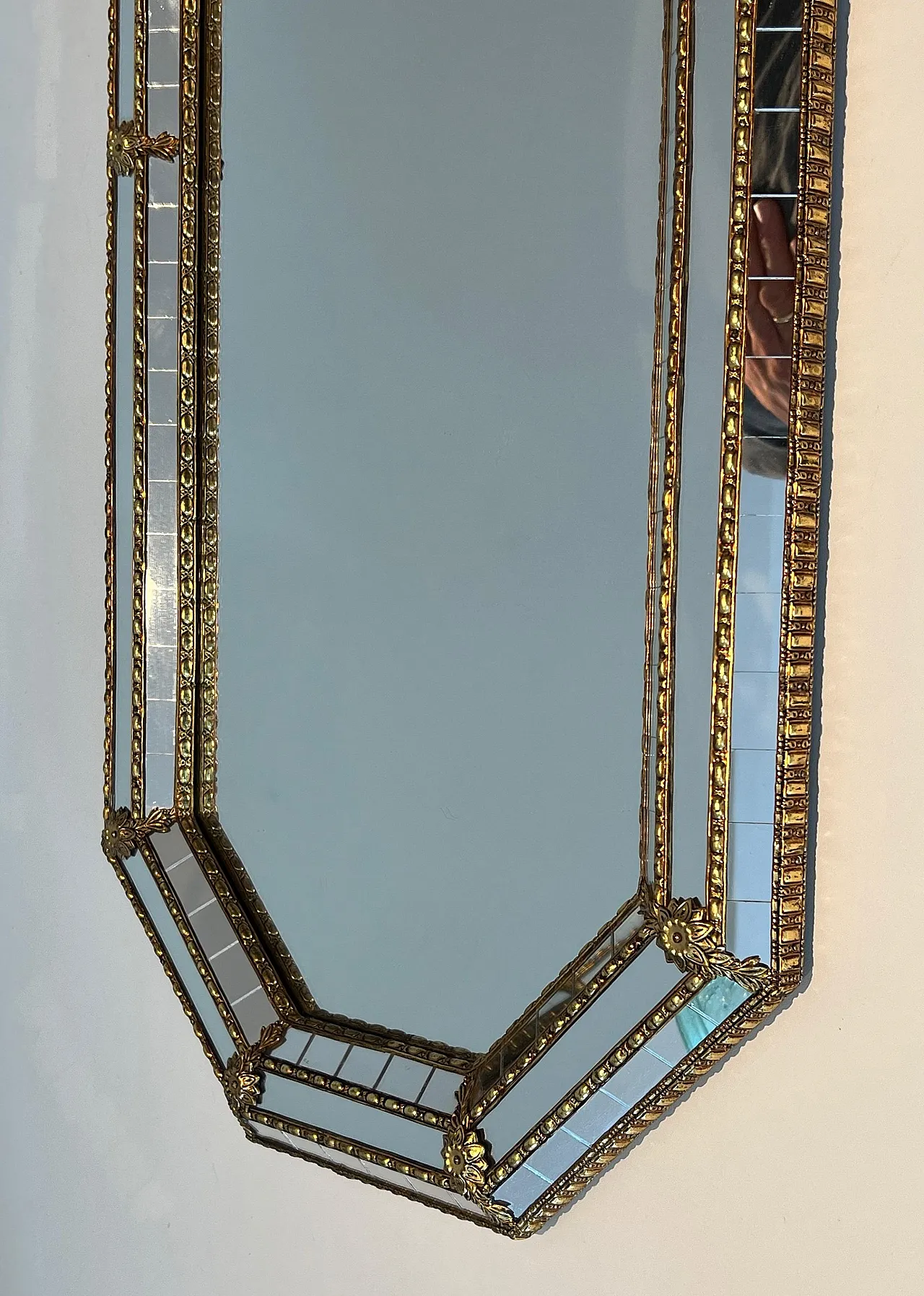 Octogonal multi-facets mirror with brass garlands, 1970s 9