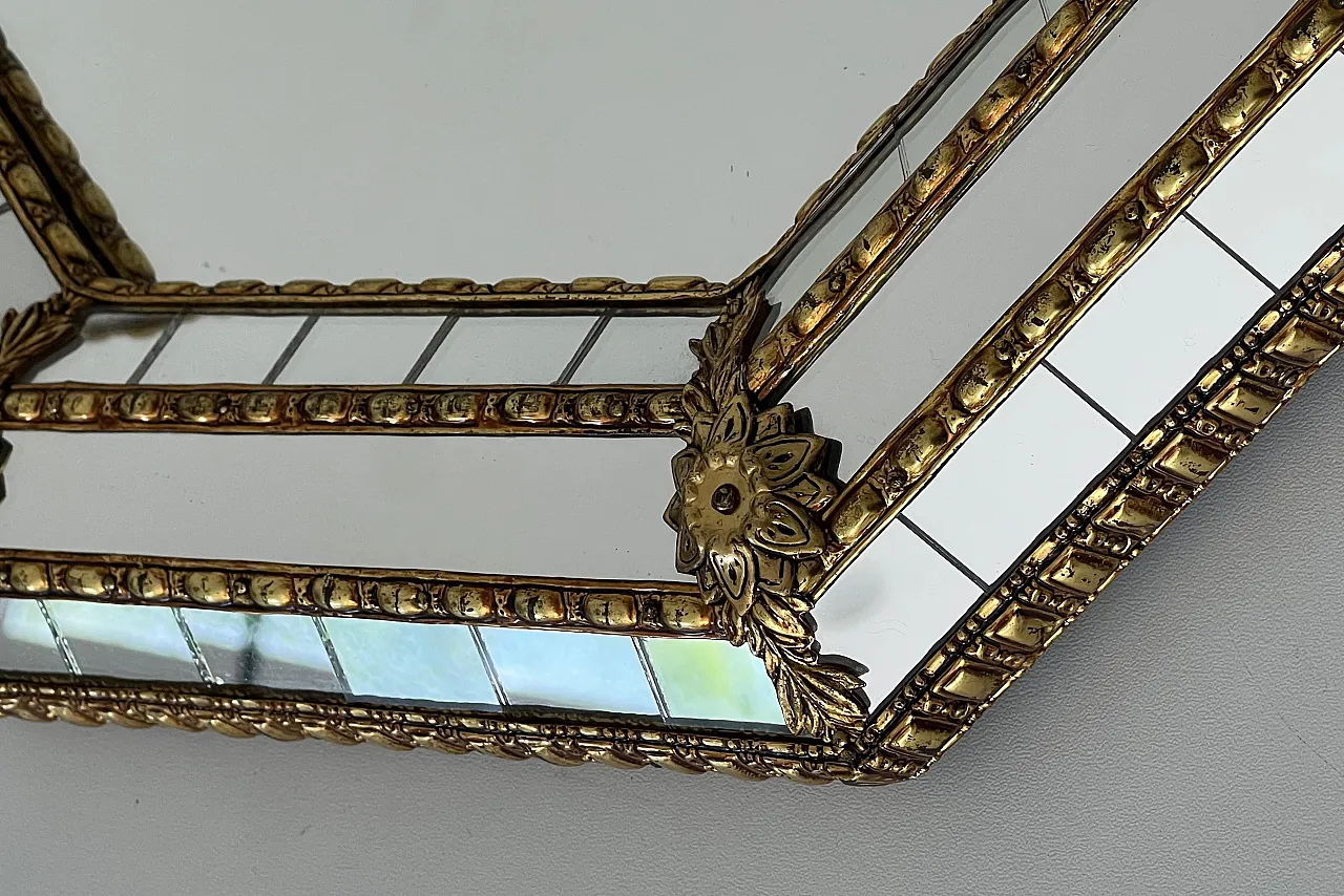 Octogonal multi-facets mirror with brass garlands, 1970s 12