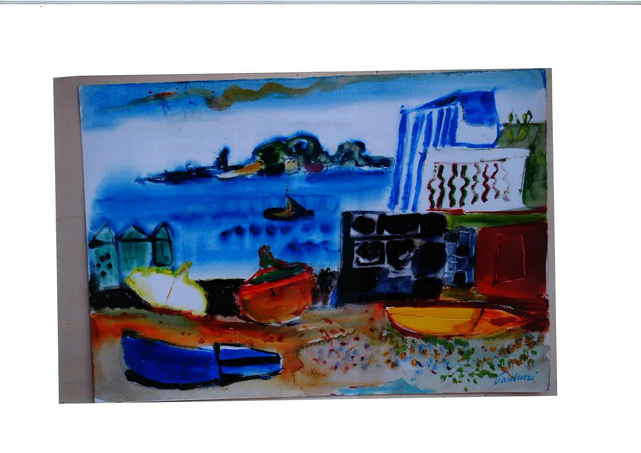 Paolucci Enrico, Spiaggia, Gouache Su Carta , firmato, 2000 3