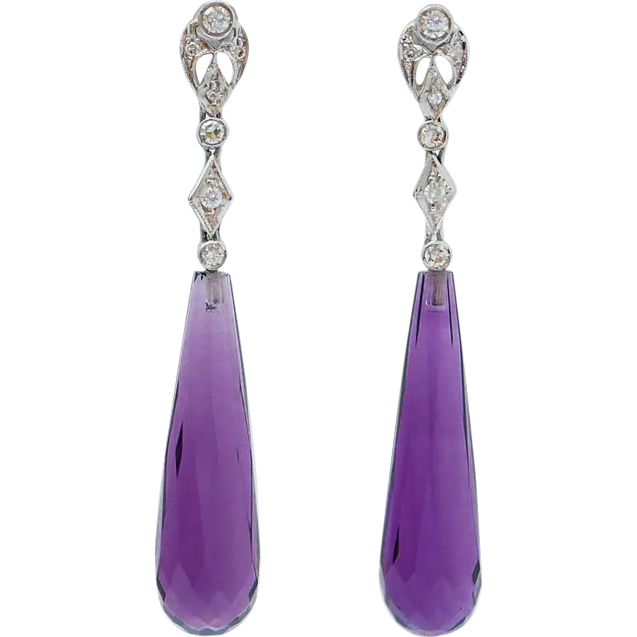 Amethysts, diamonds, 14 Karat white gold earrings, 1970s 7