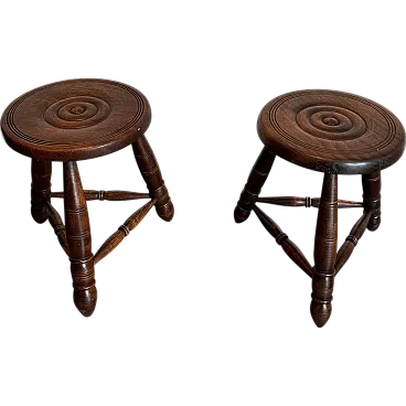 Coppia di sgabelli in legno attribuiti a Charles Dudouyt, anni '50