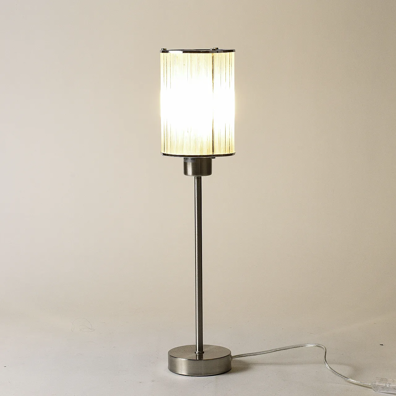 Table lamp with brushed metal base and glass, late 20th century 1