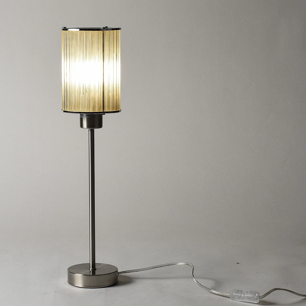 Table lamp with brushed metal base and glass, late 20th century 3