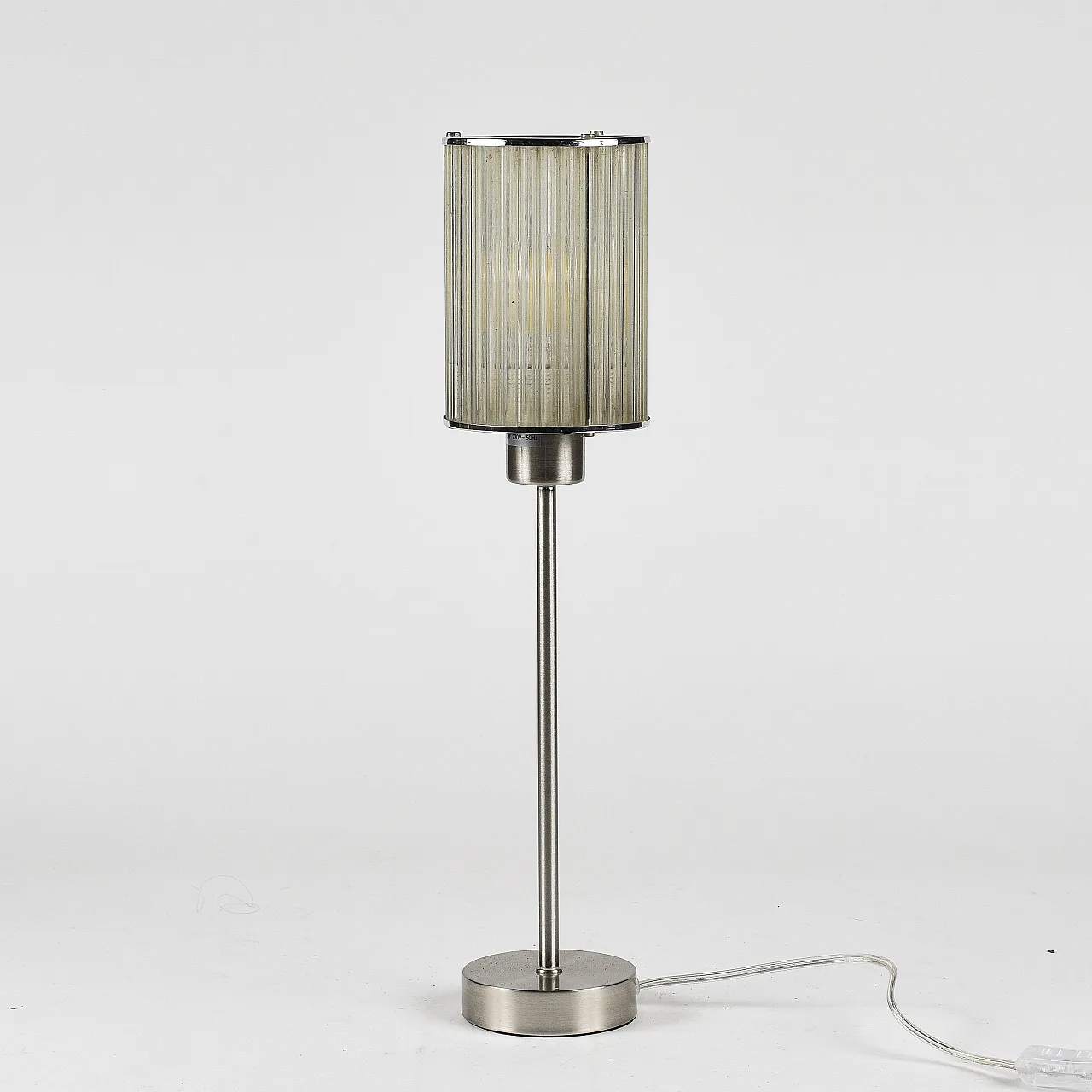 Table lamp with brushed metal base and glass, late 20th century 4