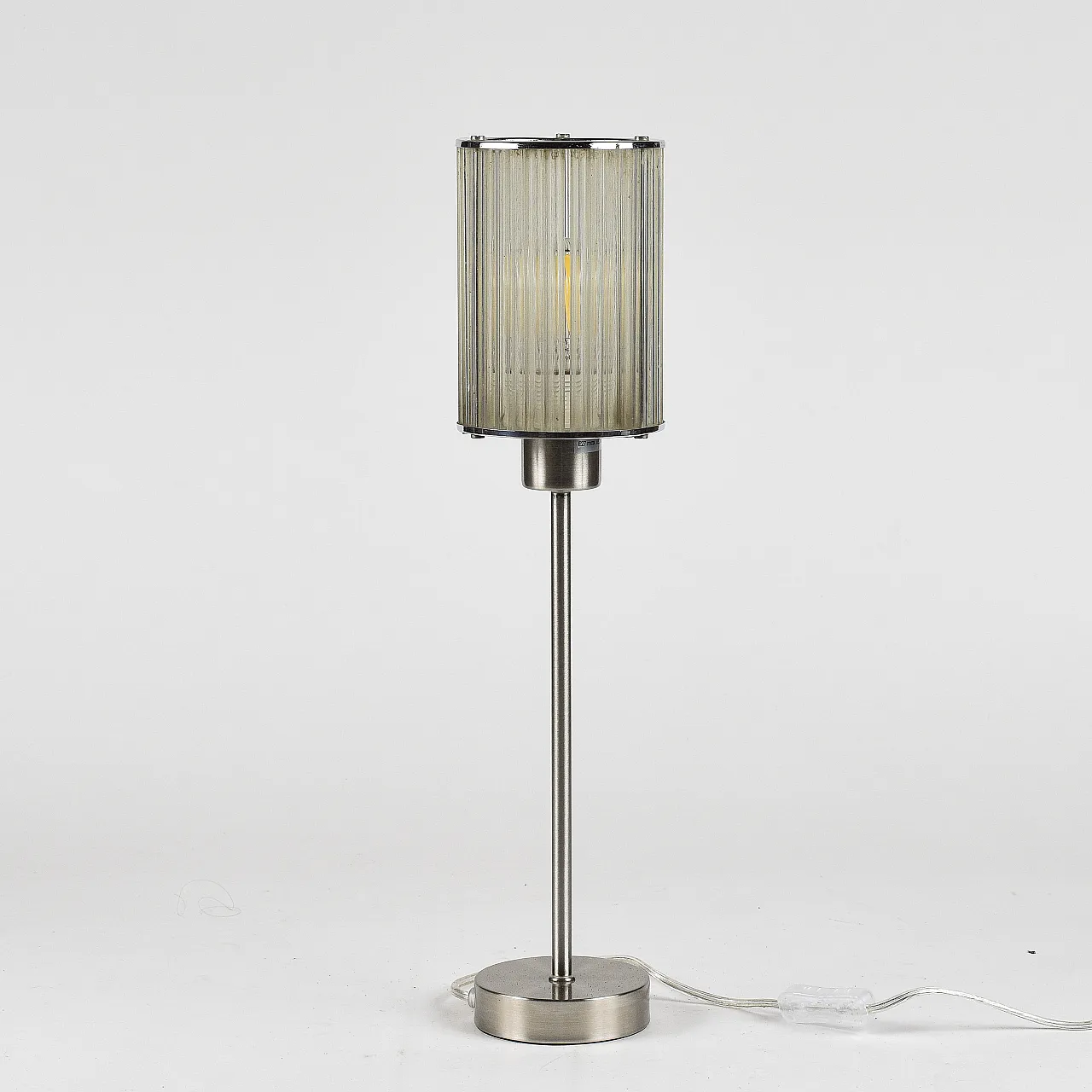 Table lamp with brushed metal base and glass, late 20th century 7