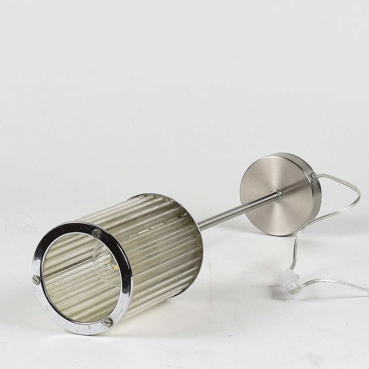 Table lamp with brushed metal base and glass, late 20th century 8